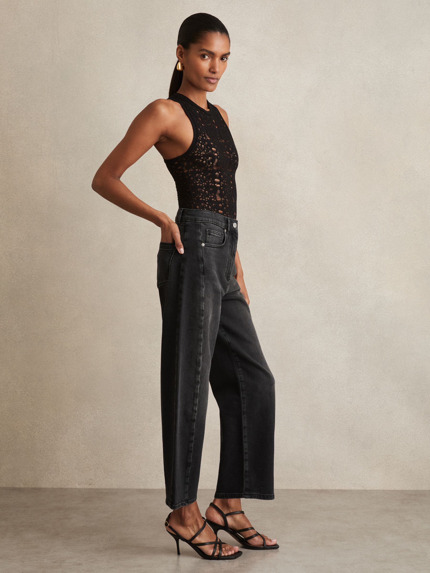 Barrel-Leg Seam Jeans in Washed Grey - Image 1 of 7