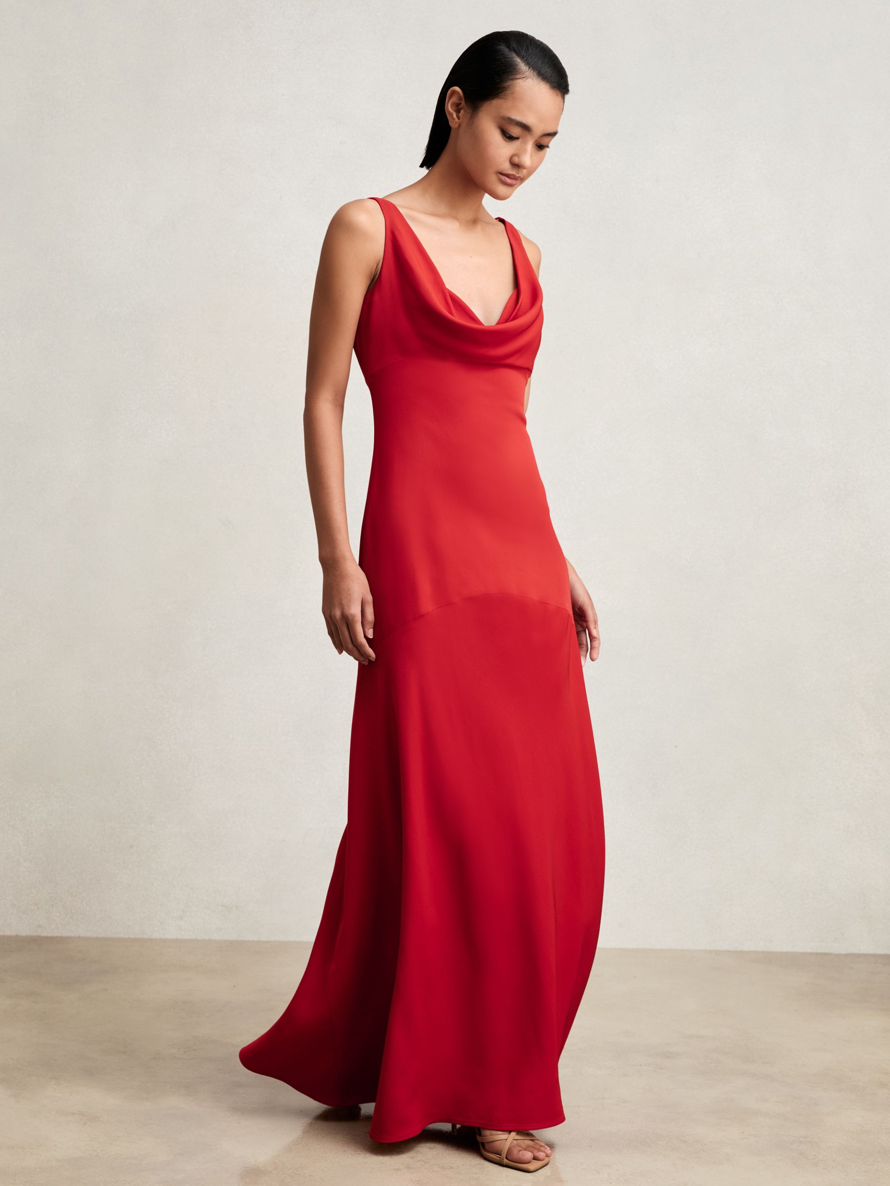 Reiss Cowl Neck Sleeveless Maxi Dress in Red