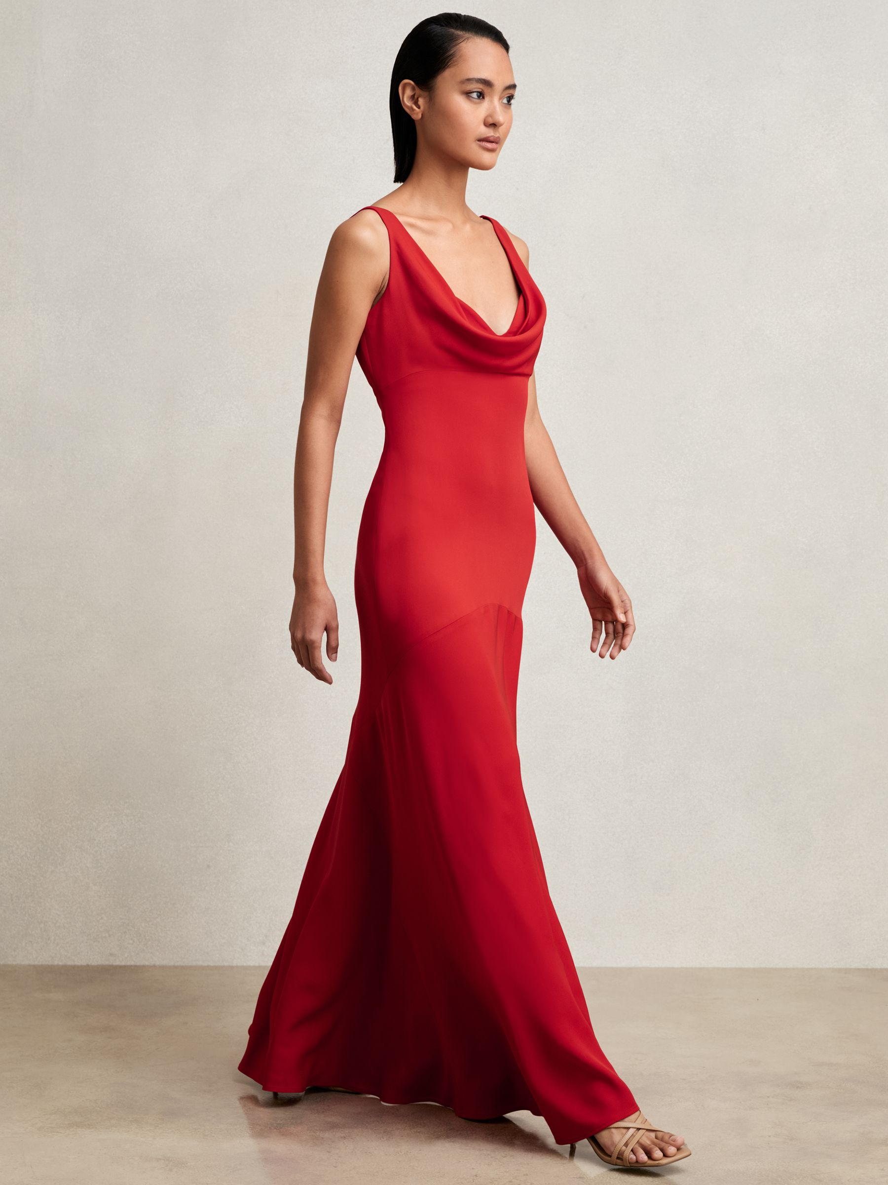 Cowl-Neck Sleeveless Maxi Dress in Red - Image 4 of 7