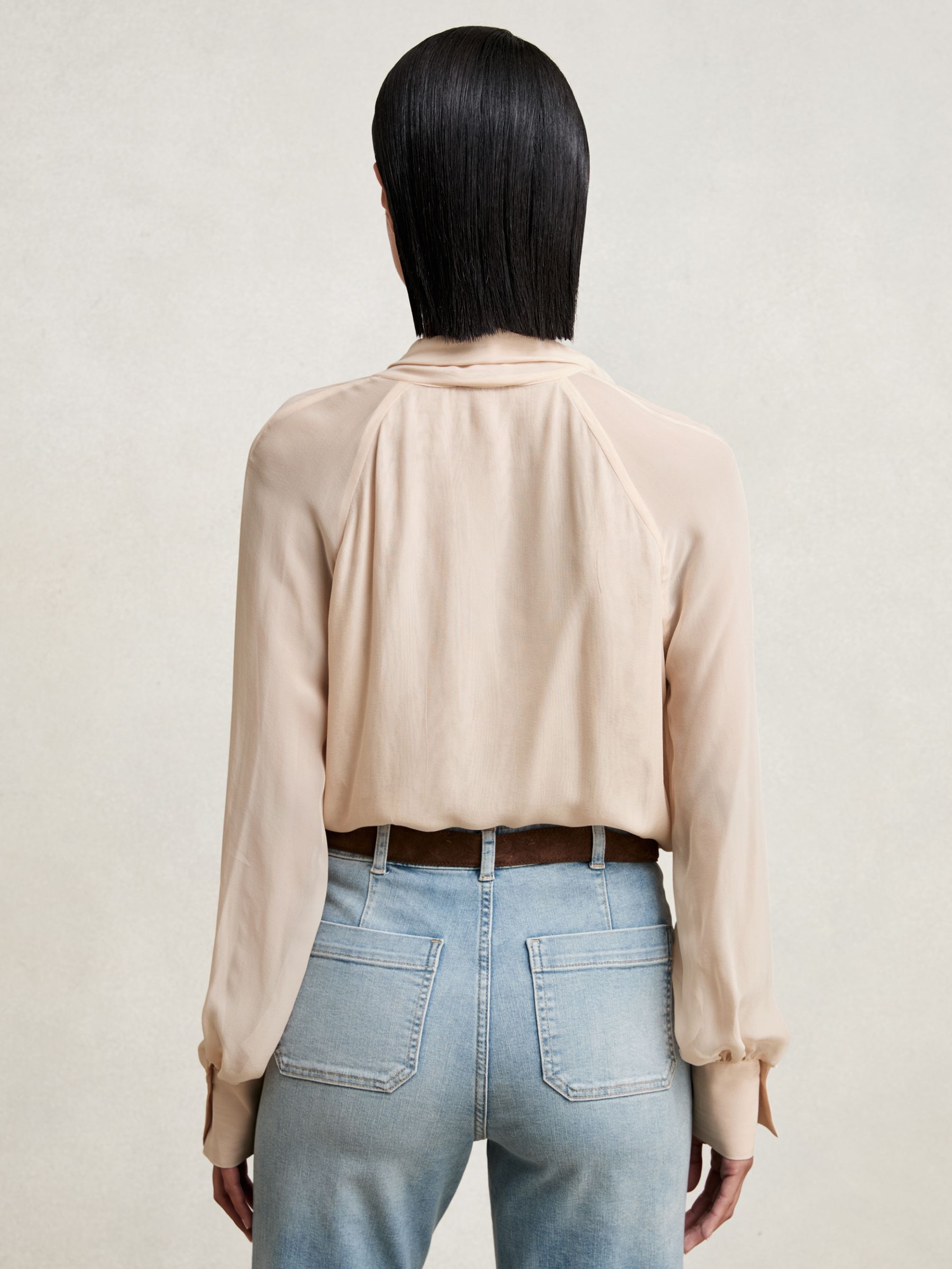 Silk-Blend Chiffon Tie-Neck Blouse in Pale Pink - image 4
