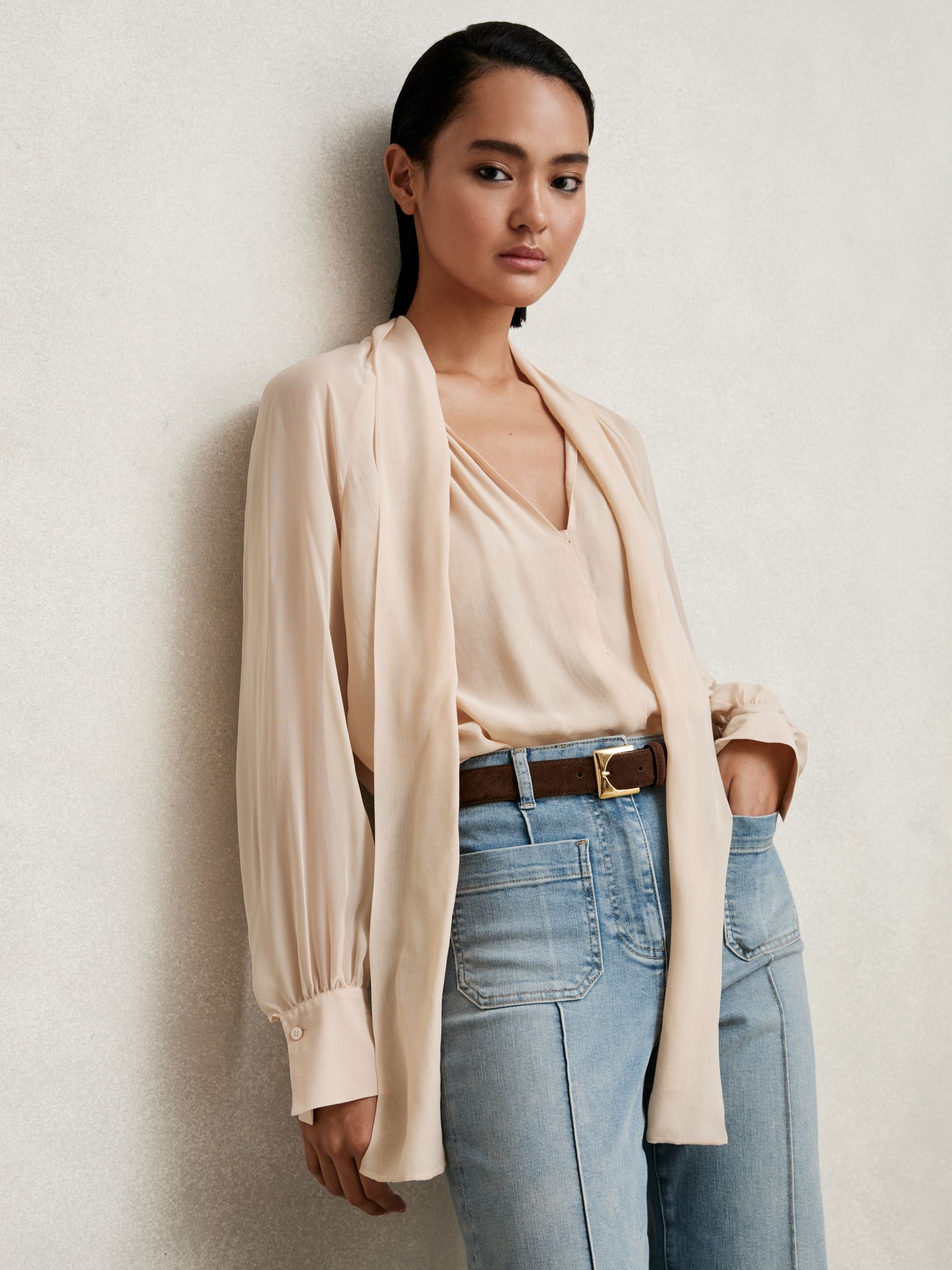 Silk-Blend Chiffon Tie-Neck Blouse in Pale Pink - image 5