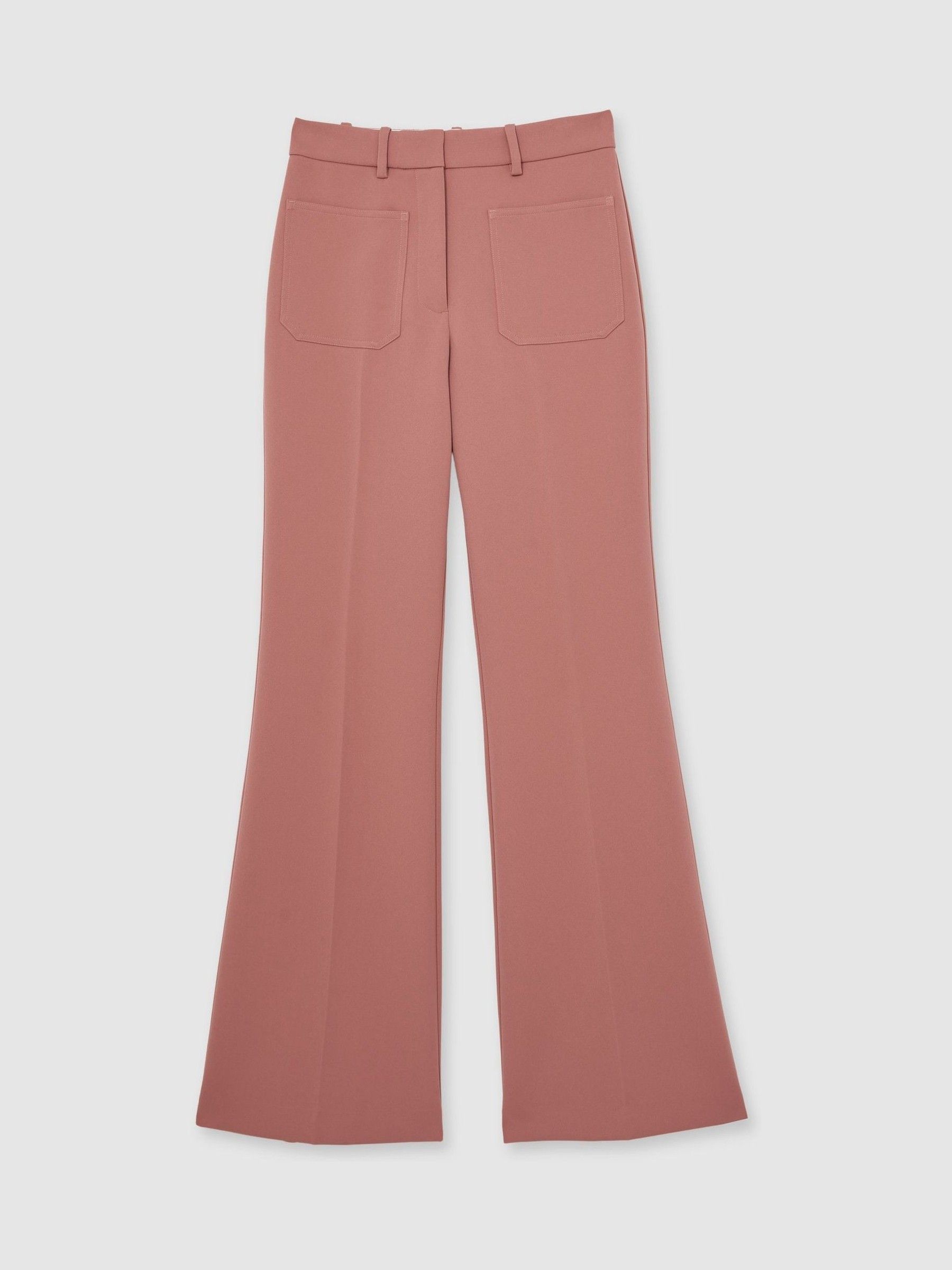 Petite Twill Patch-Pocket Flared Trousers in Pink - image 1