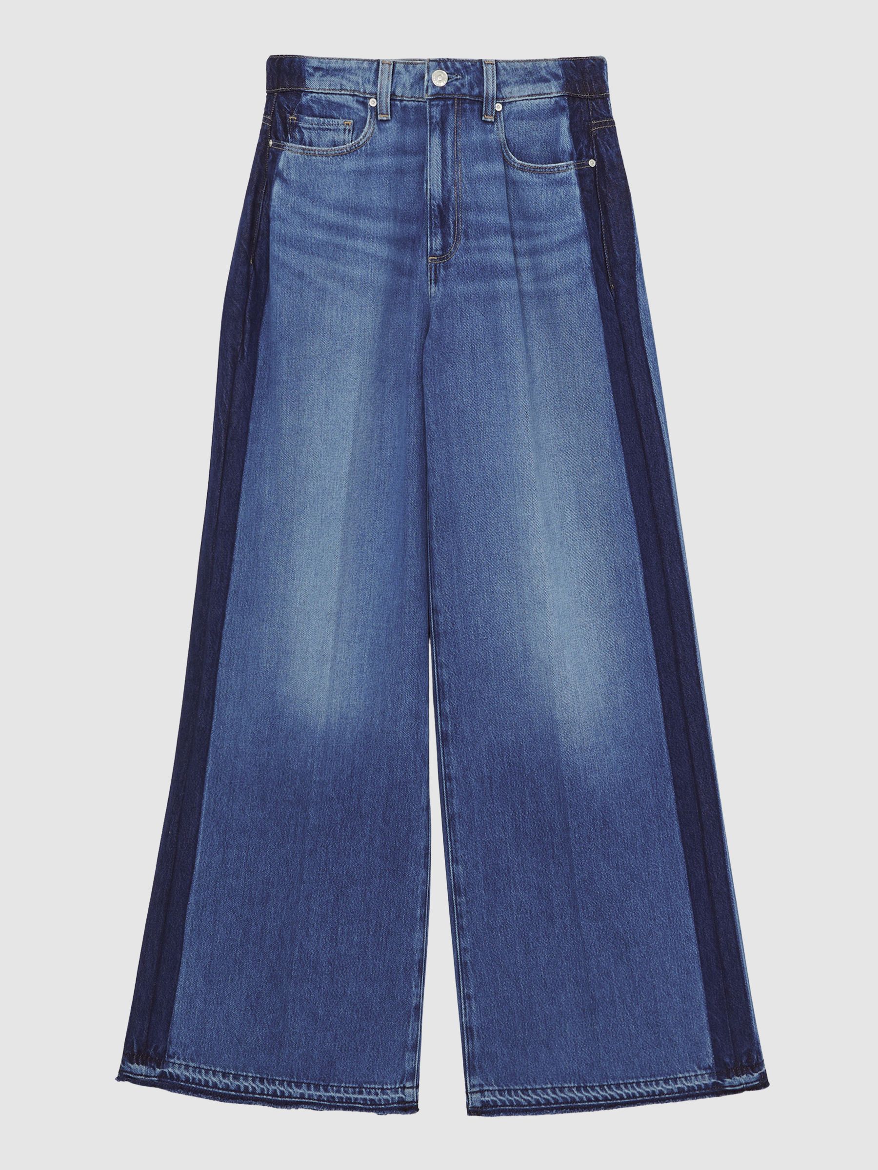 Paige Side Stripe Wide Leg Jeans in Navy/Blue Stripe - Image 2 of 5