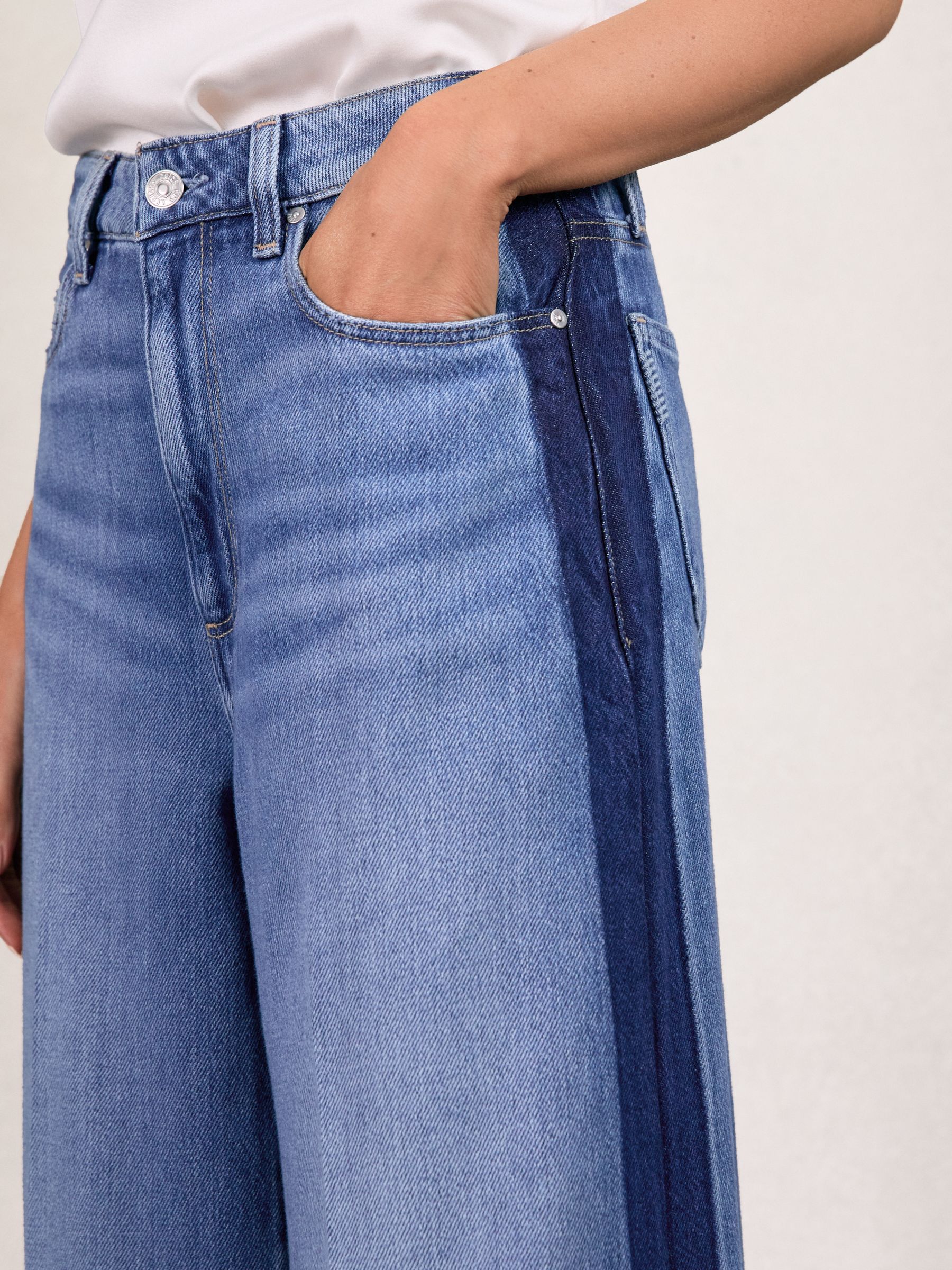 Paige Side Stripe Wide Leg Jeans in Navy/Blue Stripe - Image 3 of 5