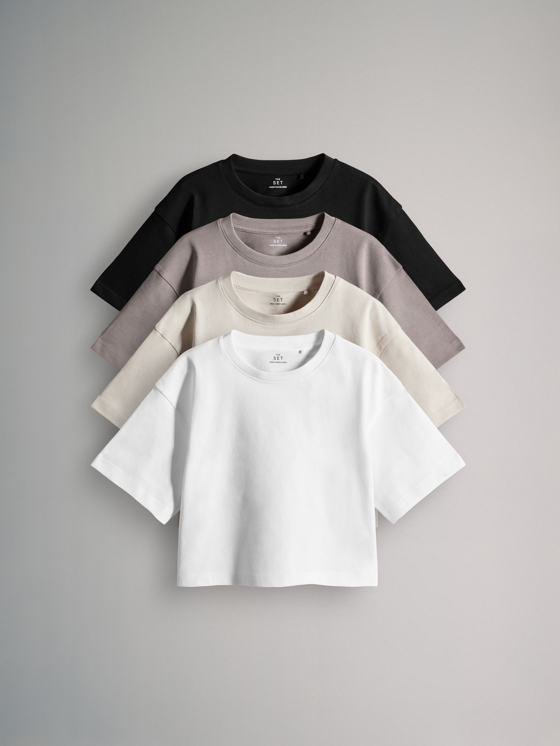 Black/Brown/White - 4 Pack Oversized Cropped Short Sleeve Heavyweight Cotton T-Shirts - Image 2 of 12