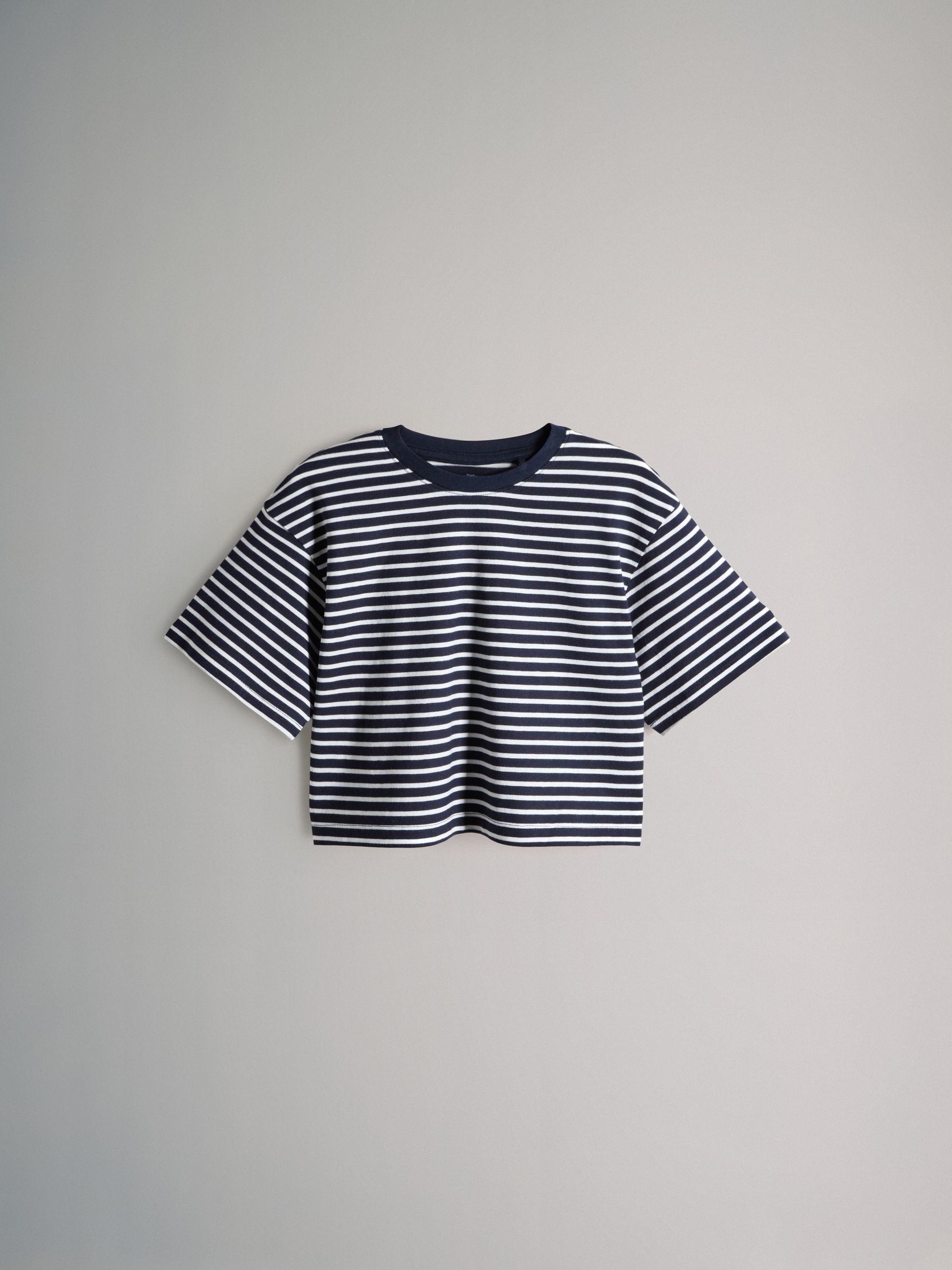 Navy Blue/Grey/White - 4 Pack Oversized Cropped Short Sleeve Heavyweight Cotton T-Shirts - Image 2 of 7