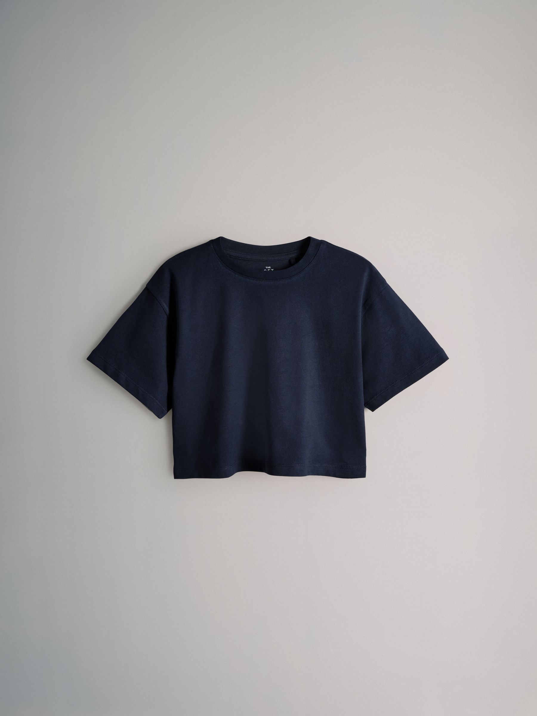Navy Blue/Grey/White - 4 Pack Oversized Cropped Short Sleeve Heavyweight Cotton T-Shirts - Image 3 of 7
