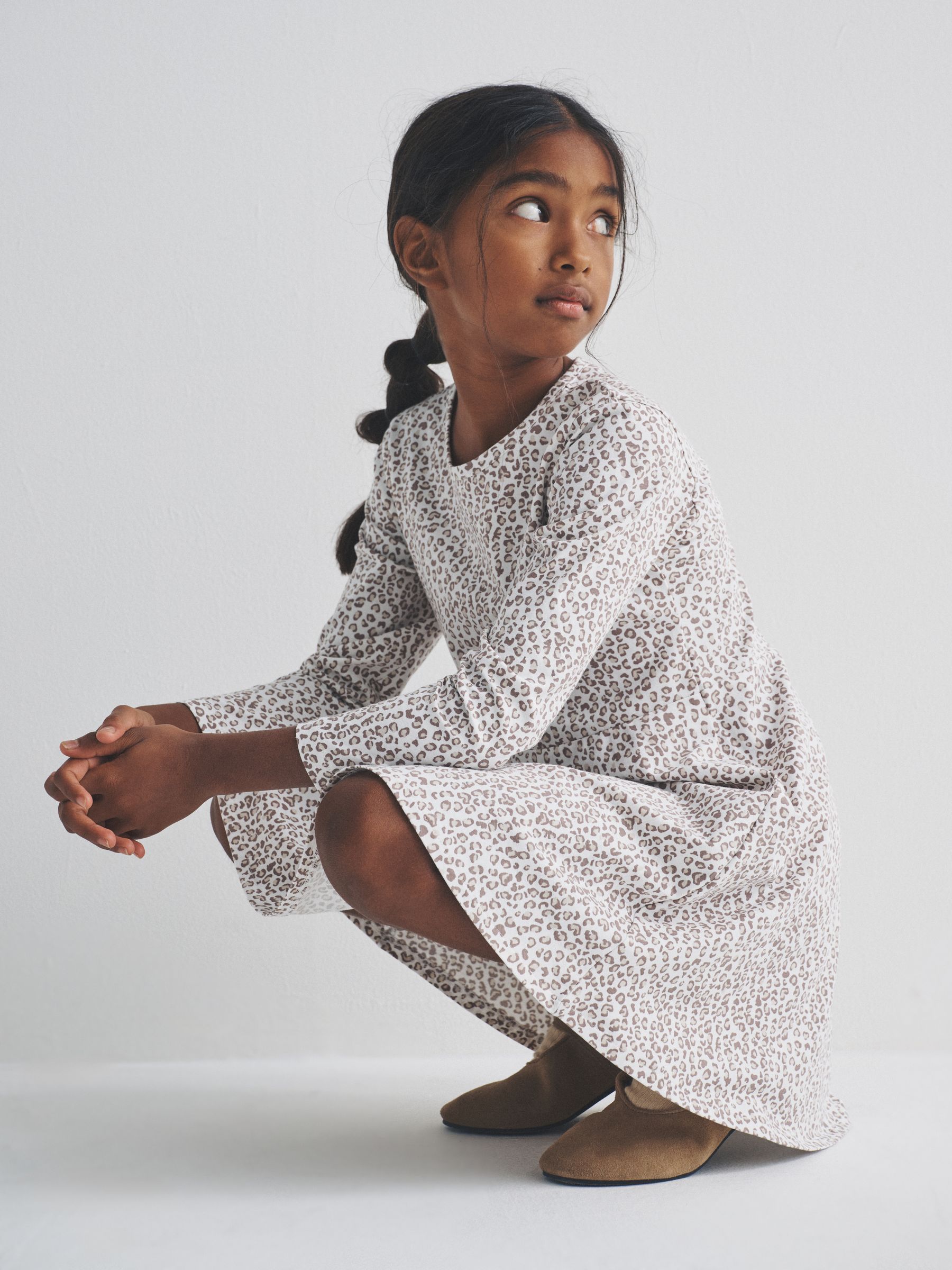 Black/Brown/Grey Marl - 3 Pack Long Sleeve Skater Cotton Dresses - Image 1 of 11