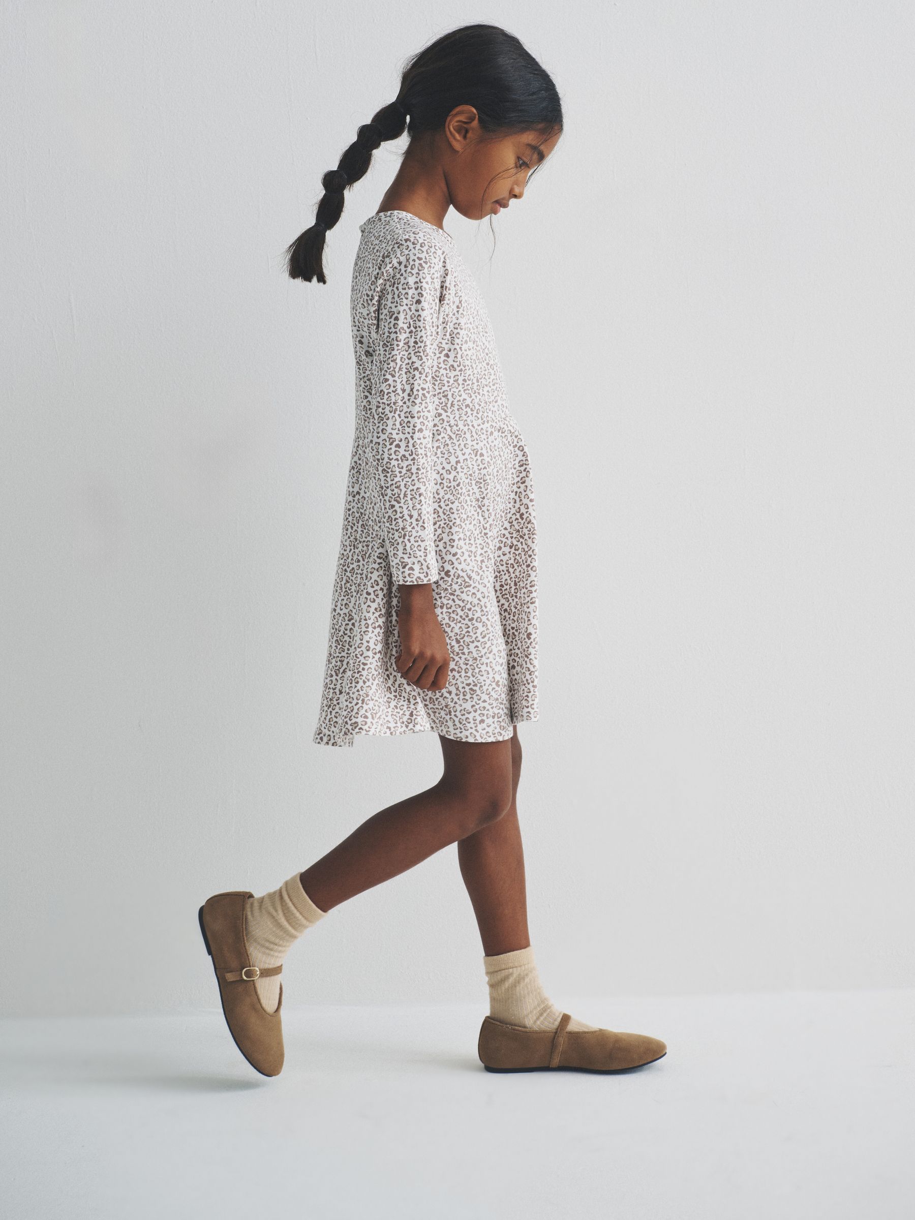 Black/Brown/Grey Marl - 3 Pack Long Sleeve Skater Cotton Dresses - Image 4 of 11