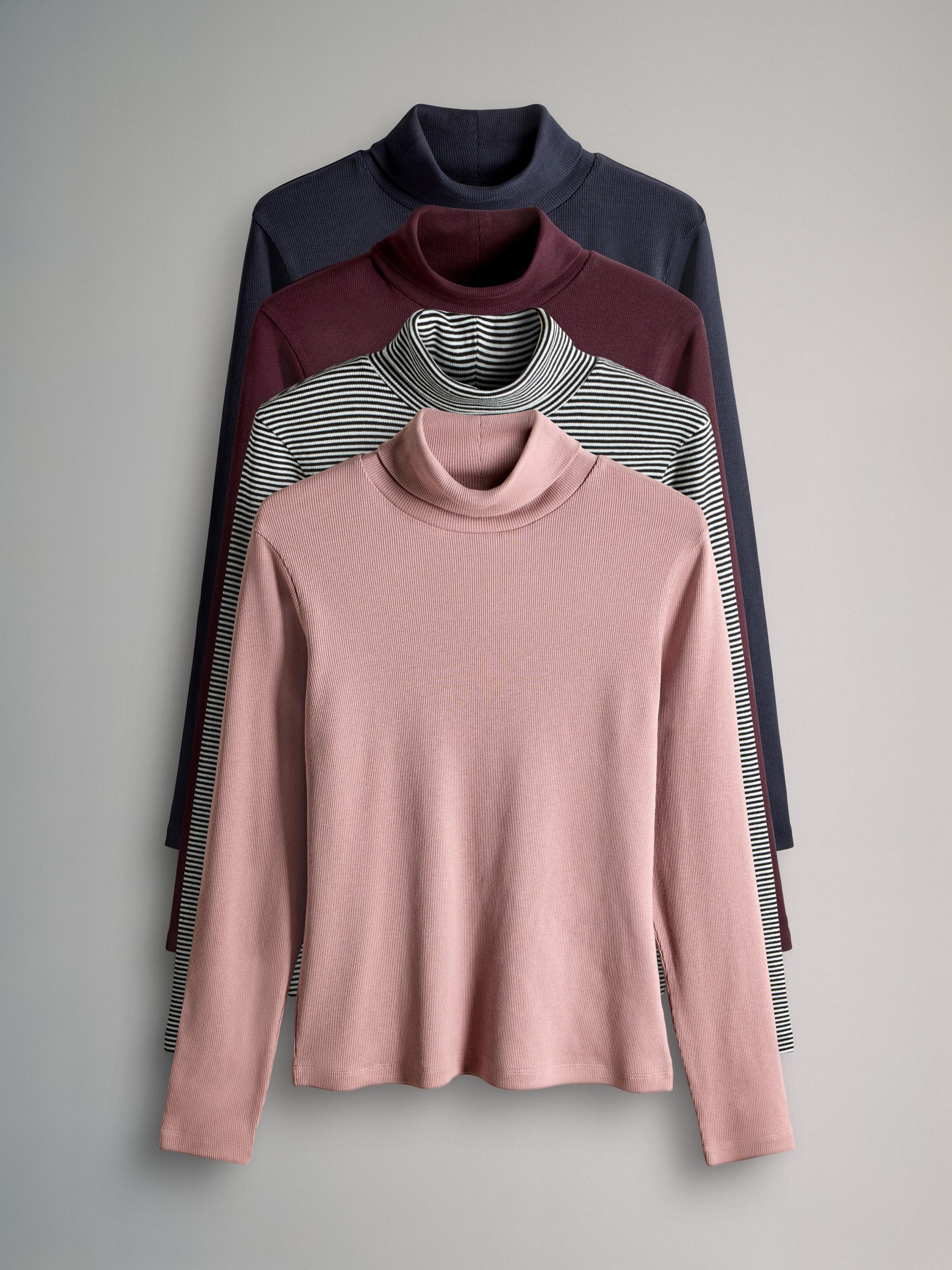 4 Pack Ribbed Roll Neck Long Sleeve T-Shirts - Image 1 of 7