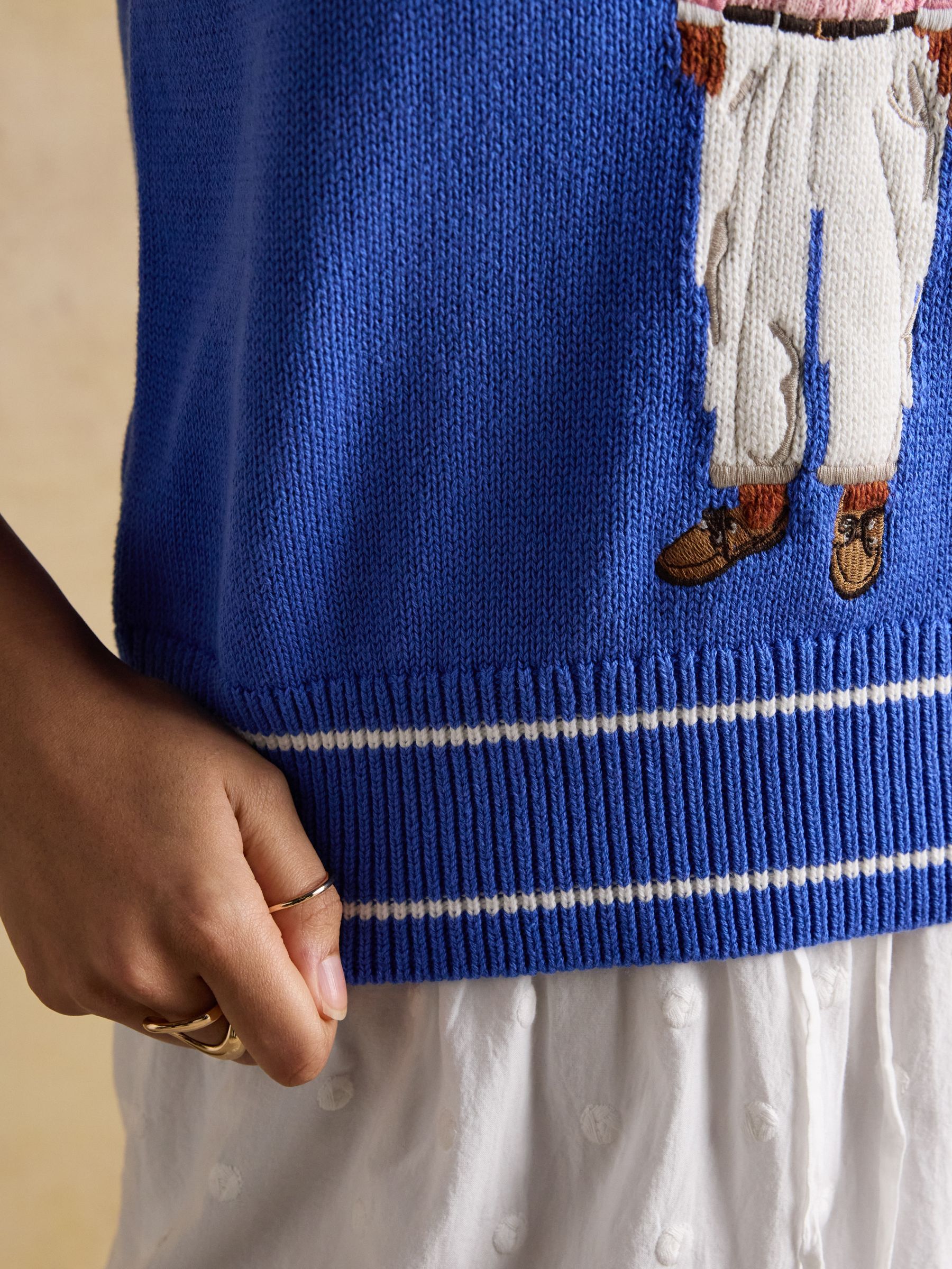Jonty Fox Blue Intarsia Knitted Cotton Vest - Image 10 of 11