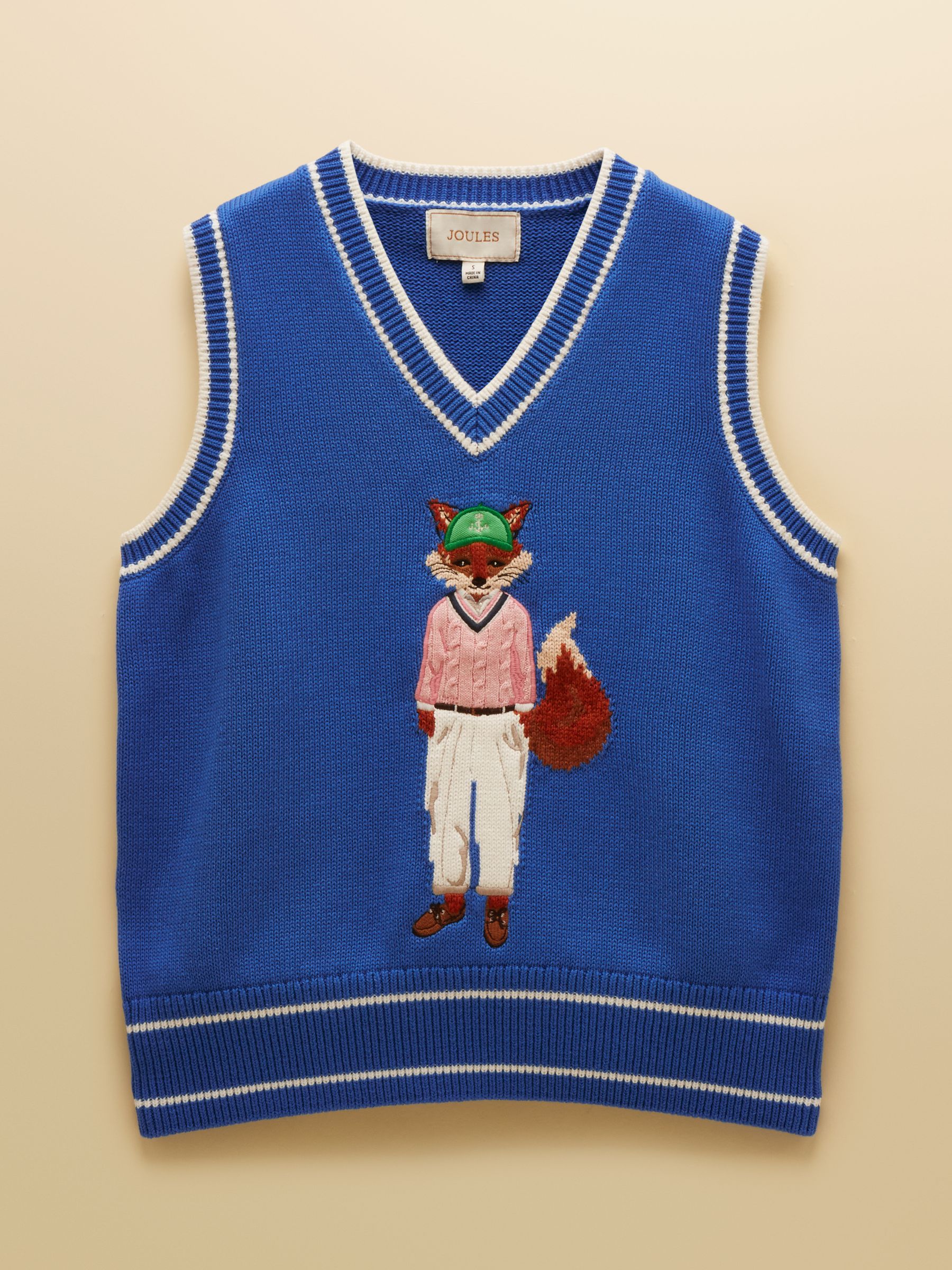 Jonty Fox Blue Intarsia Knitted Cotton Vest - Image 11 of 11