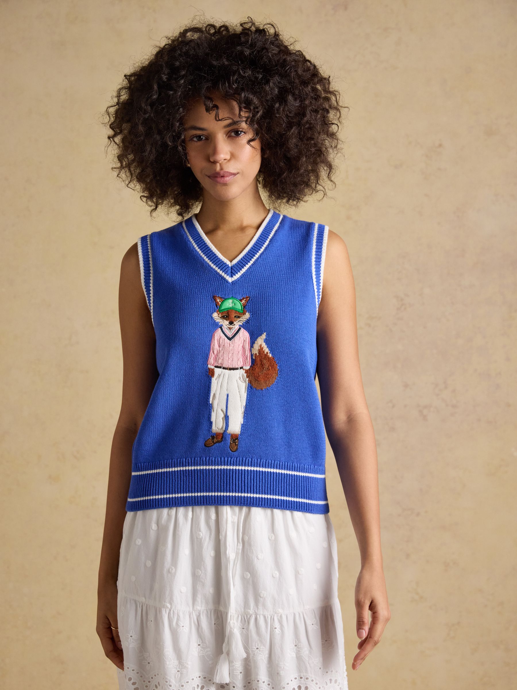 Blue Intarsia Knitted Cotton Vest - Image 5 of 9