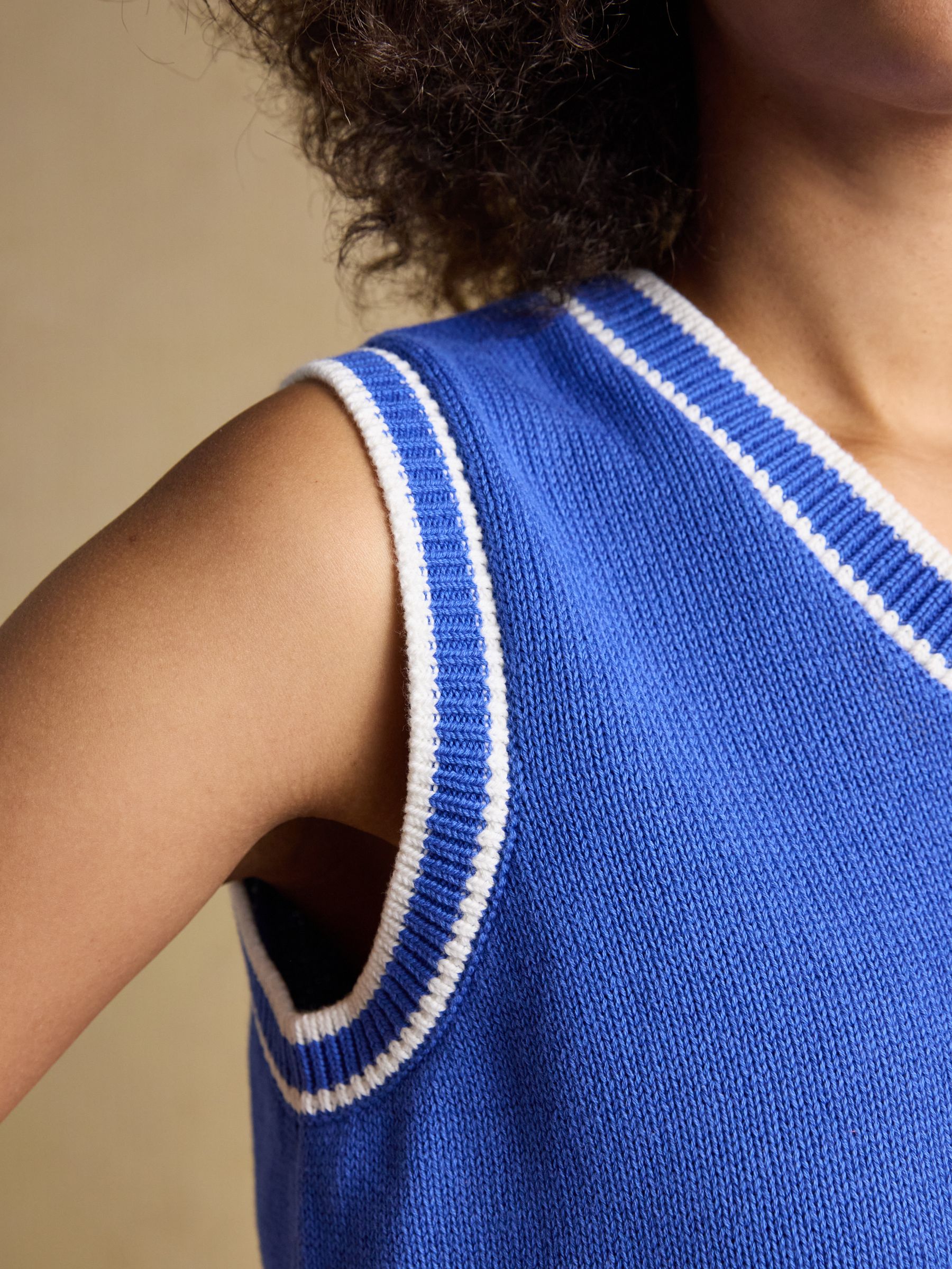 Jonty Fox Blue Intarsia Knitted Cotton Vest | Joules