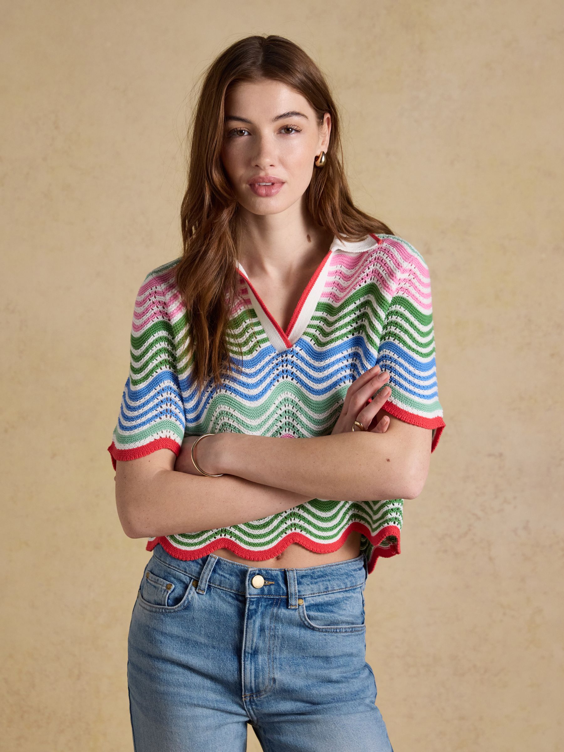 Sandy Multi Cotton Wave Knit Collared Shirt - Image 1 of 9