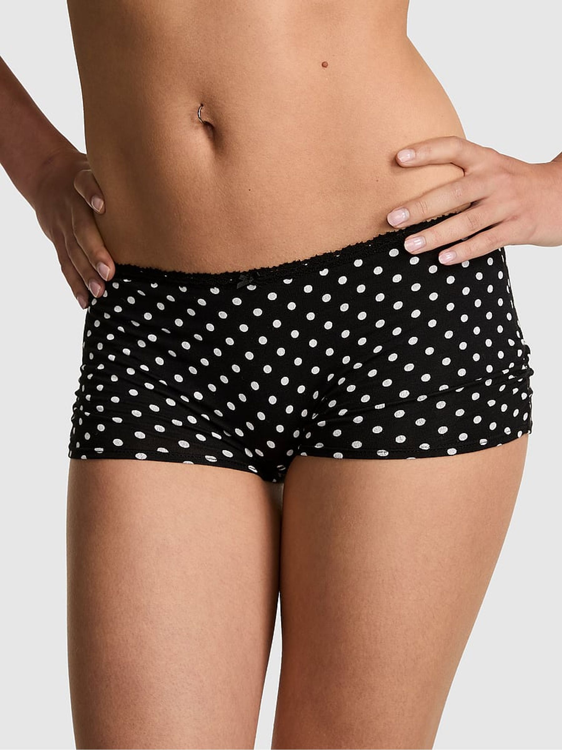 Black Dot Print Short Cotton Ruffle Knickers - Image 1 of 3