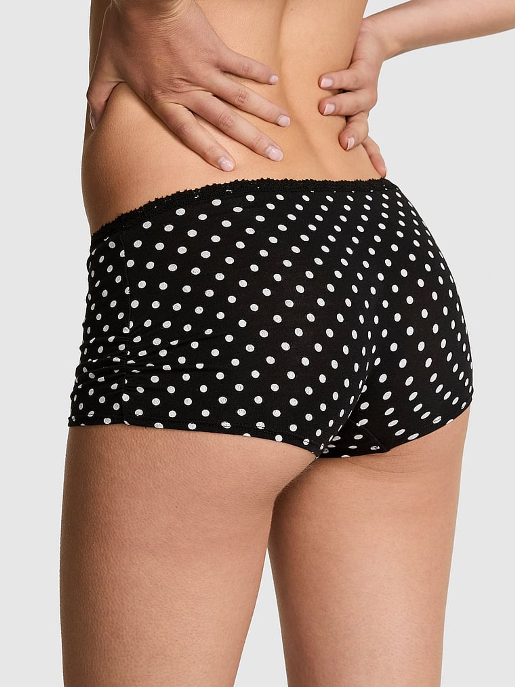 Black Dot Print Short Cotton Ruffle Knickers - Image 2 of 3