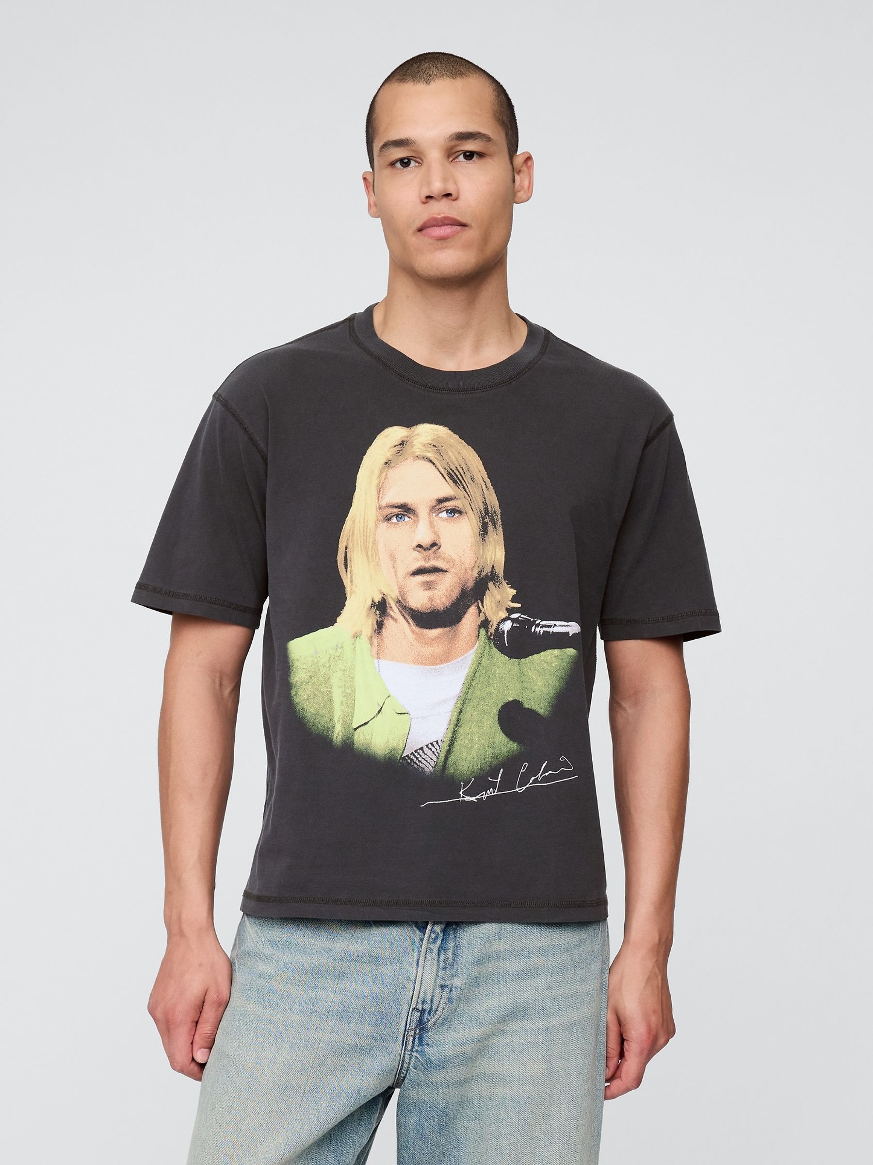 Black Kurt Cobain Relaxed Boxy Graphic T-Shirt - Image 1 of 5