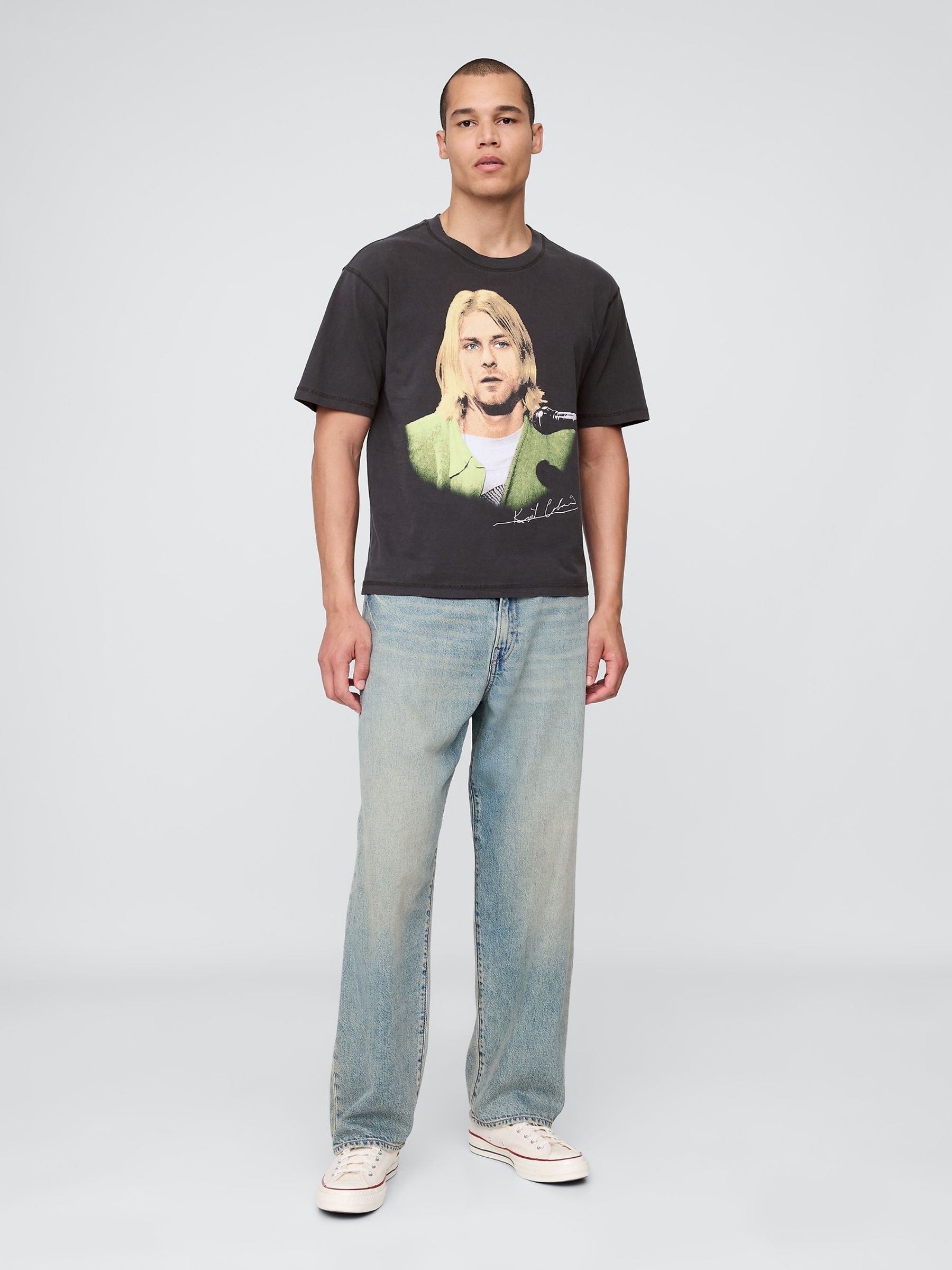 Black Kurt Cobain Relaxed Boxy Graphic T-Shirt - Image 3 of 5