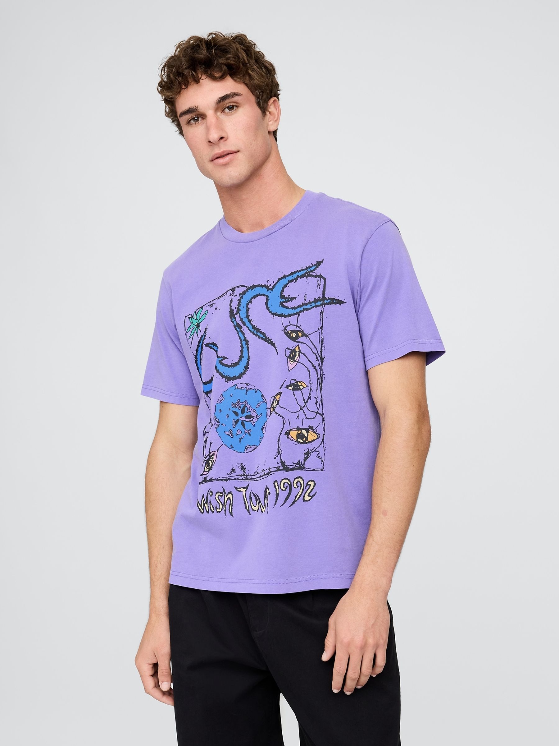 Purple The Cure Relaxed Short Sleeve Graphic Band Tee - Image 1 of 5