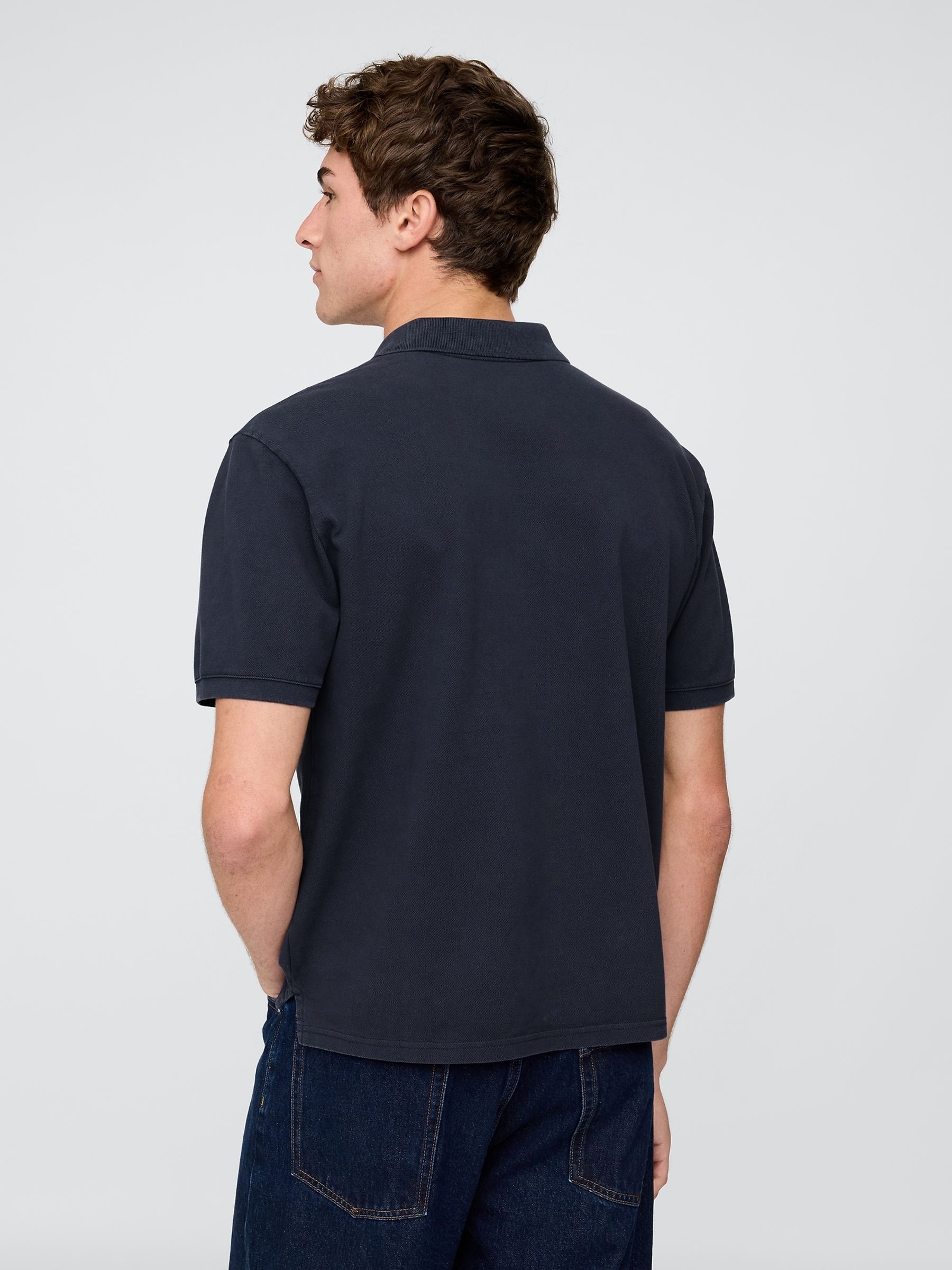 Navy/Blue Cotton Pique Short Sleeve Polo Shirt - Image 2 of 5