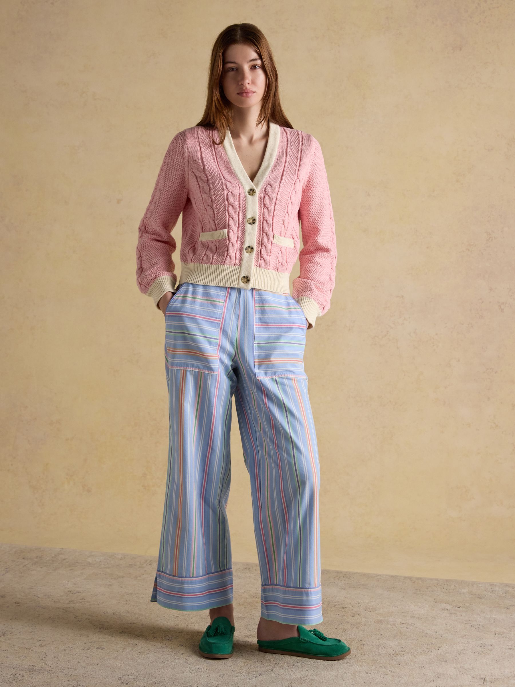 Pink V-Neck Cotton Cable Knitted Cardigan - Image 3 of 7