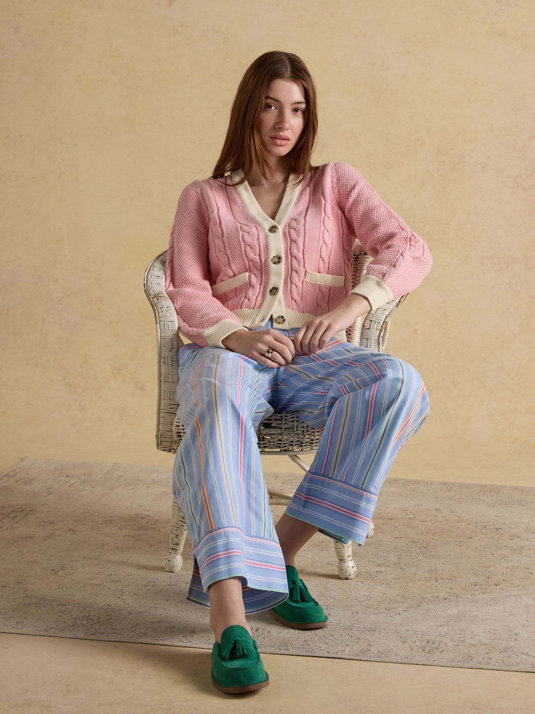 Pink V-Neck Cotton Cable Knitted Cardigan - Image 6 of 7