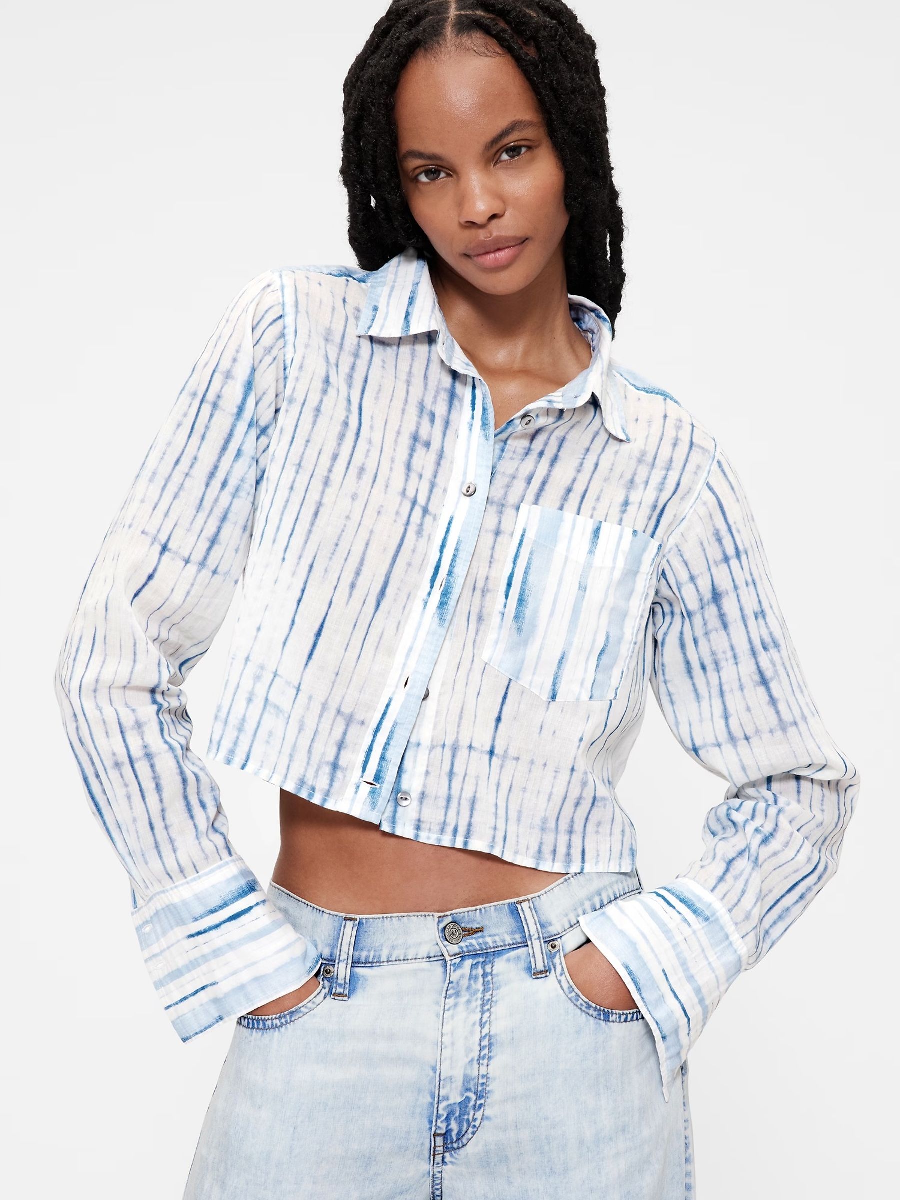 GapStudio Blue Voile Crop Shirt - Image 1 of 6
