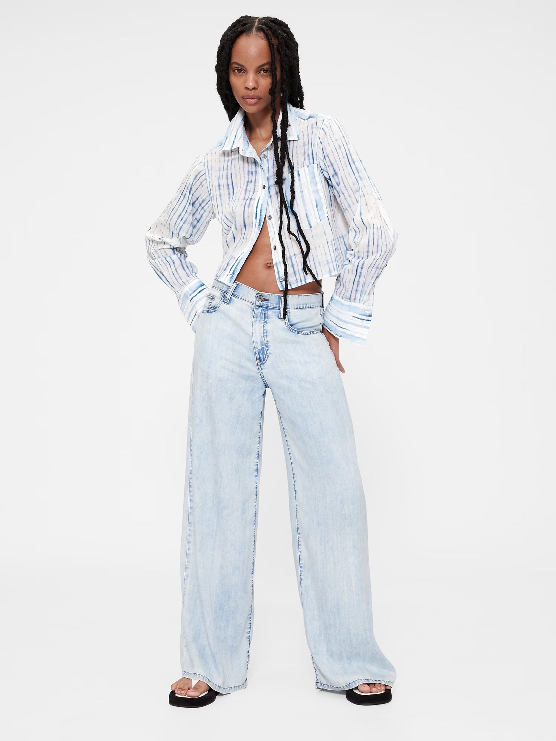 GapStudio Blue Voile Crop Shirt - Image 3 of 6
