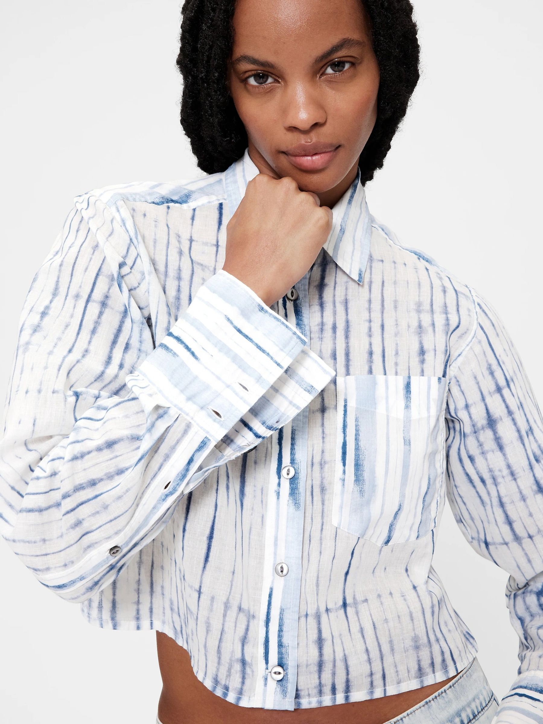 GapStudio Blue Voile Crop Shirt - Image 5 of 6