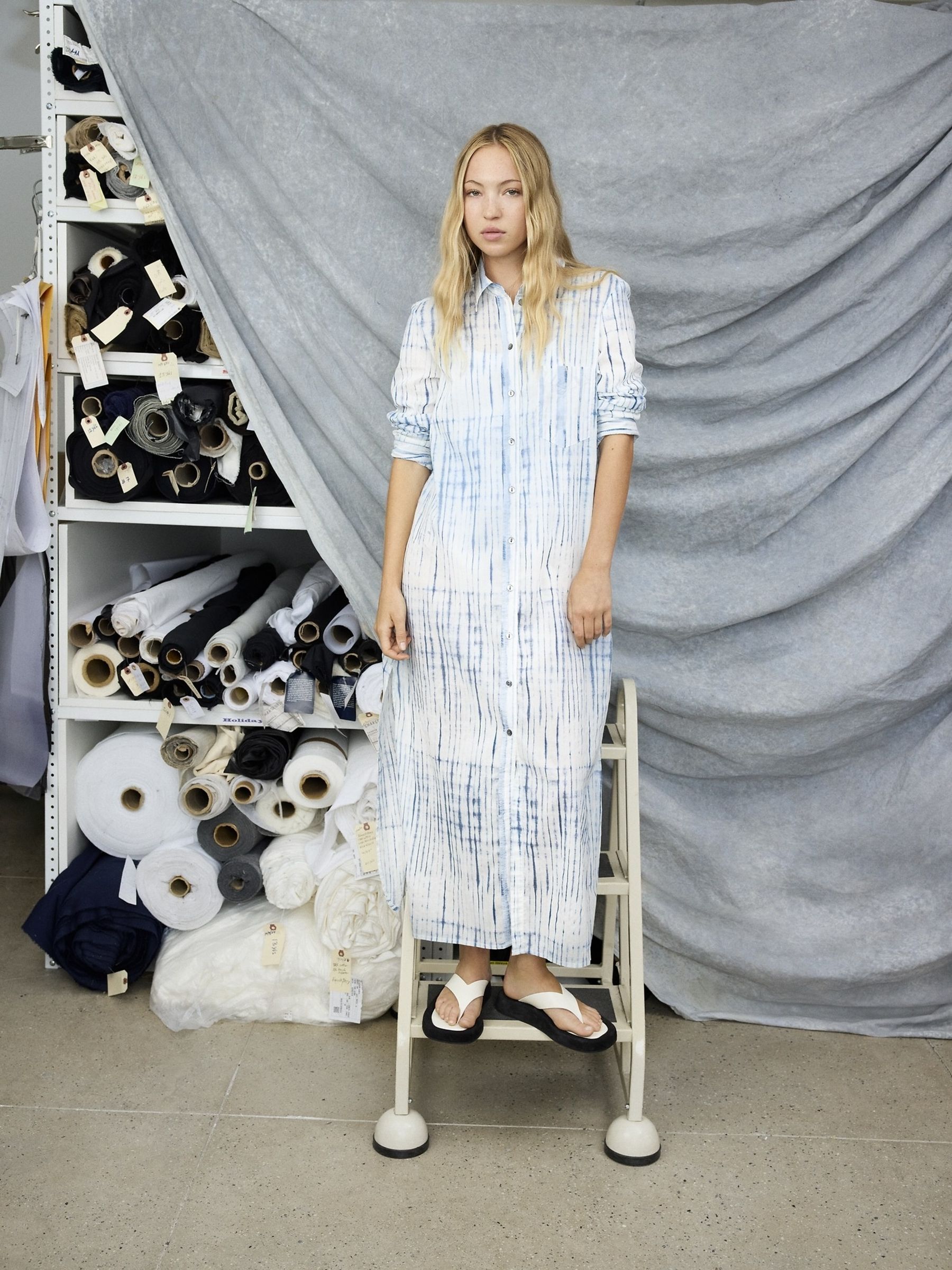 GapStudio Blue/White Voile Shirt Dress - Image 1 of 7