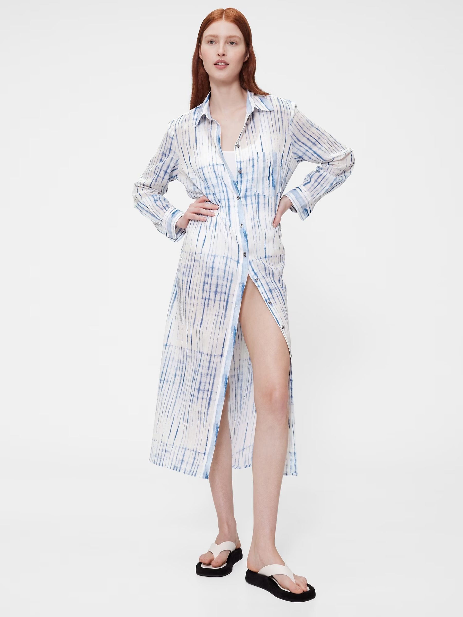 GapStudio Blue/White Voile Shirt Dress - Image 2 of 7