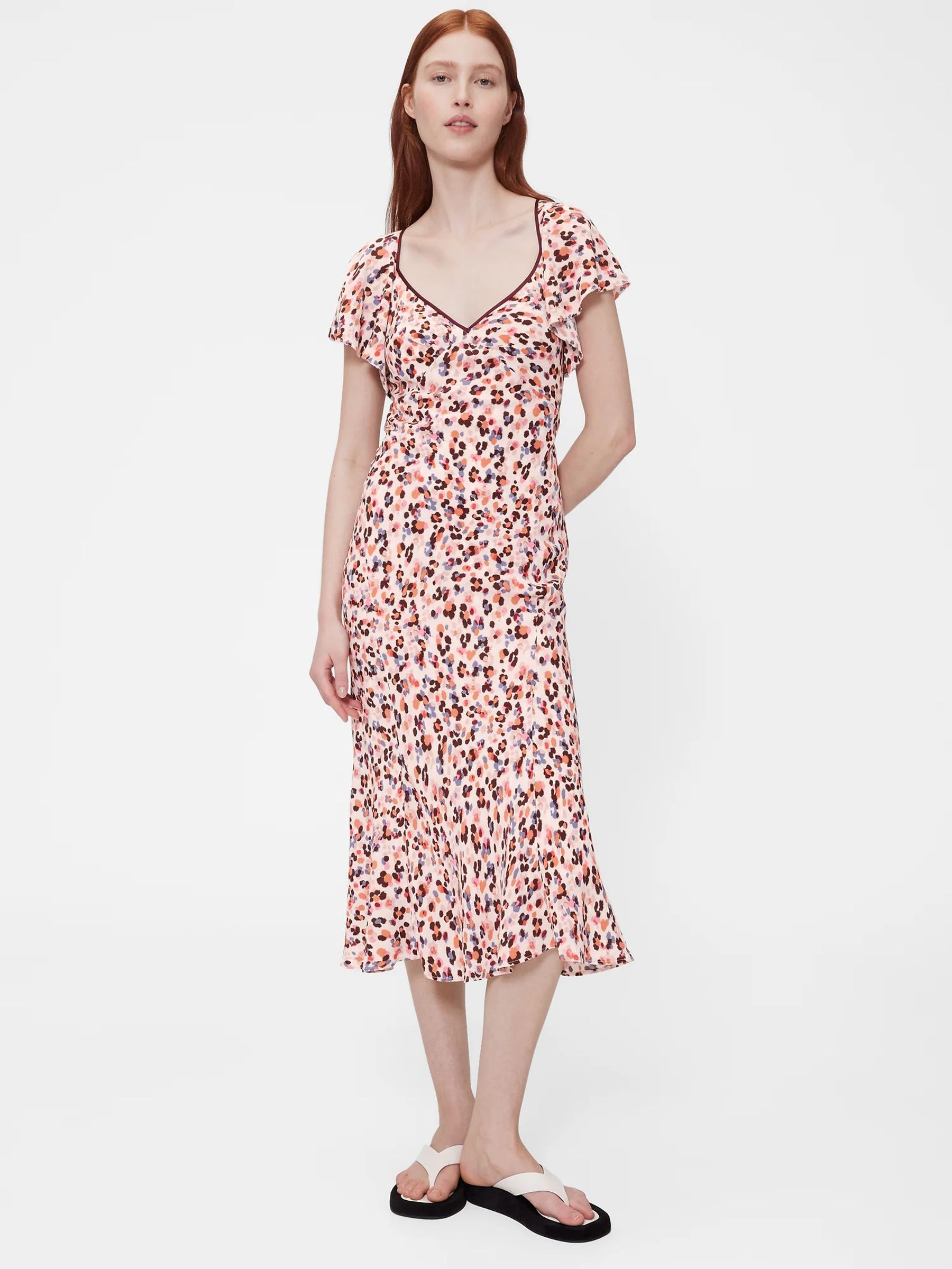 GapStudio Pink Print Print V-Neck Midi Dress - Image 1 of 7