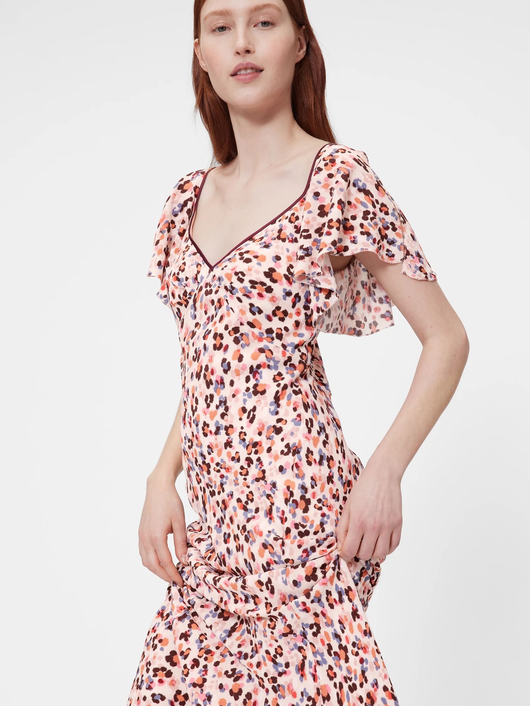 GapStudio Pink Print Print V-Neck Midi Dress - Image 4 of 7