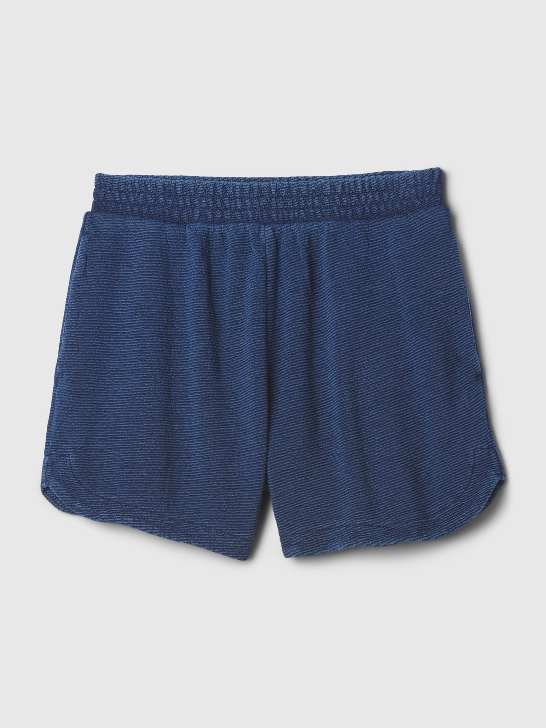 Blue Cotton Textured Dolphin Hem Sweat Shorts - Image 4 of 4