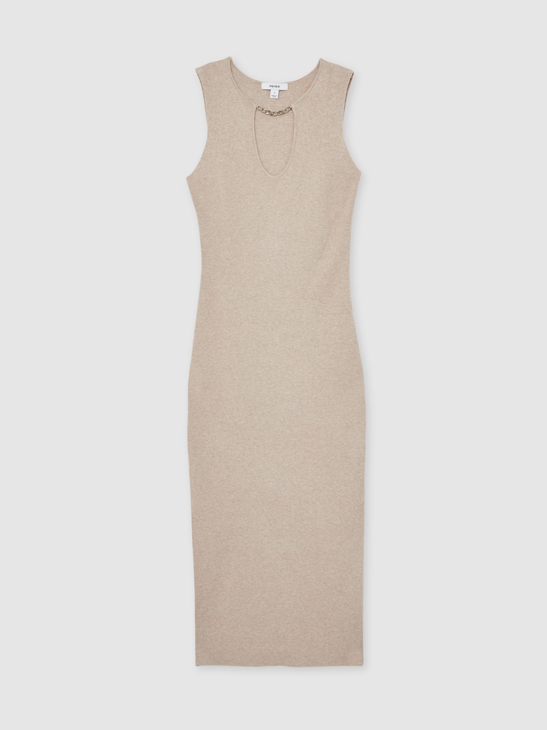 Chain-Detail Sleeveless Knitted Dress in Natural - Image 2 of 7 Chain-Detail Sleeveless Knitted Dress in Natural - Image 2 of 7