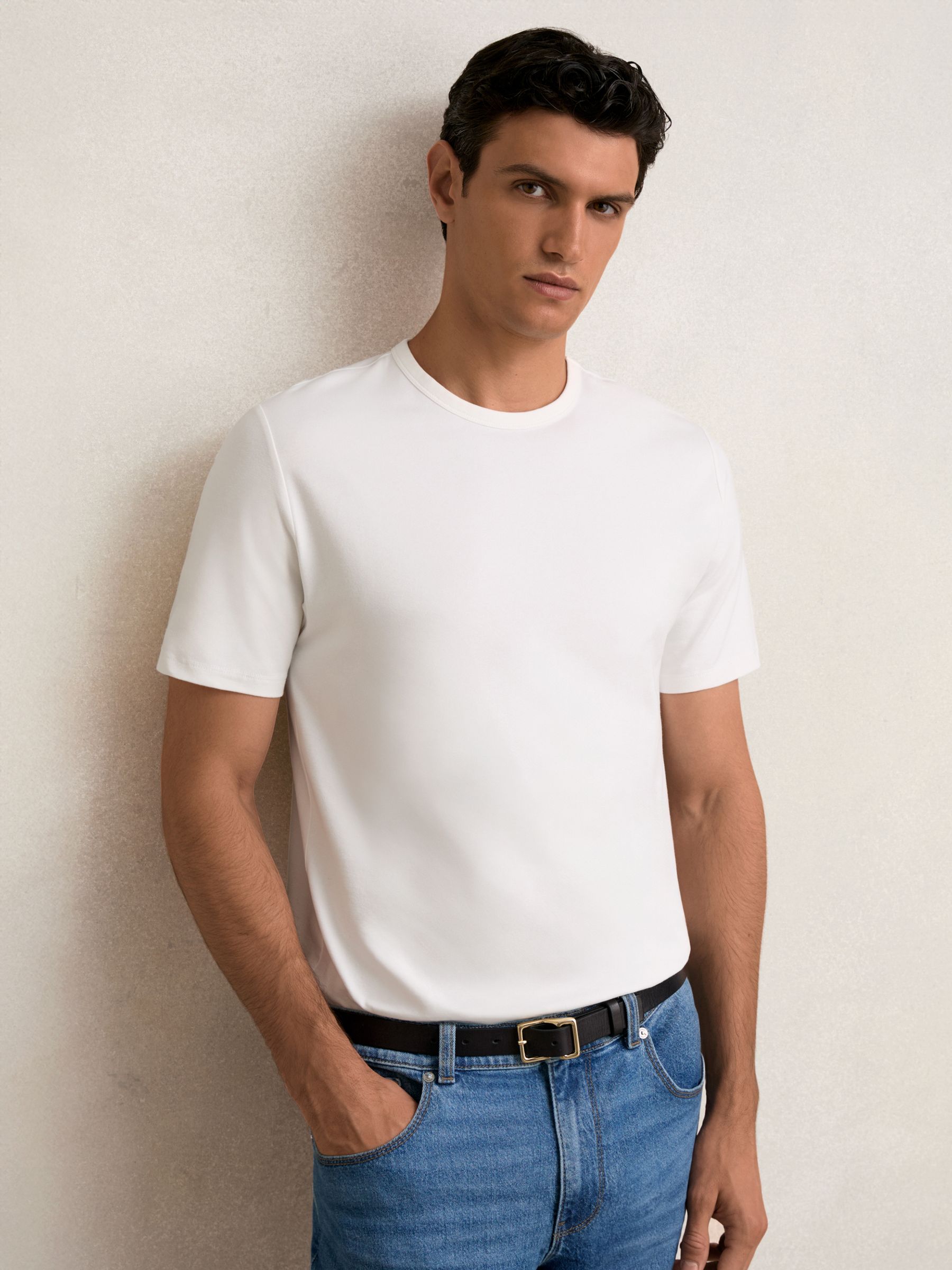 Stretch-Cotton Crew-Neck T-Shirt in White - Image 6 of 7