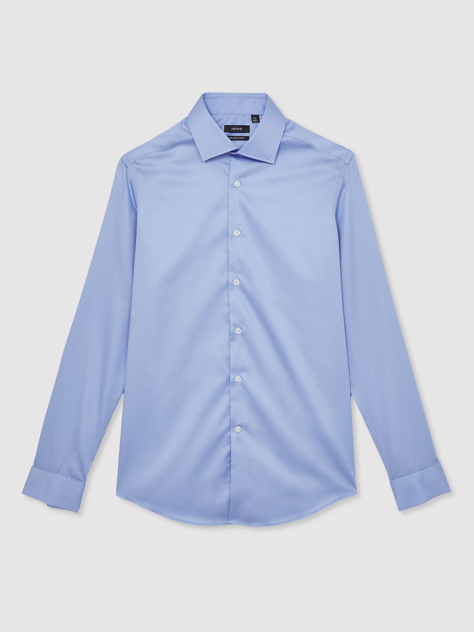 Slim Fit Cotton-Sateen Shirt in Mid Blue - Image 2 of 8