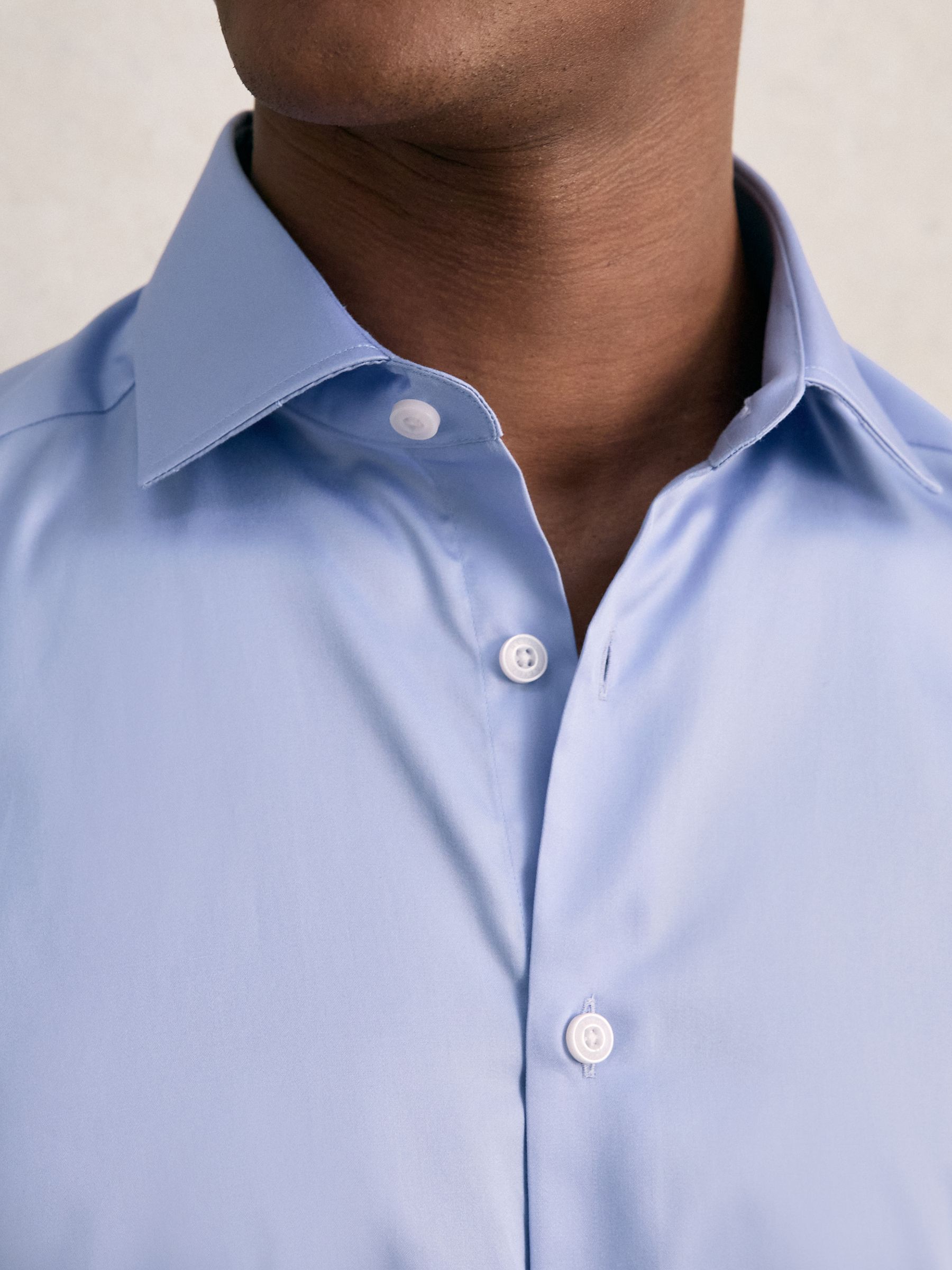 Slim Fit Cotton-Sateen Shirt in Mid Blue - Image 3 of 8