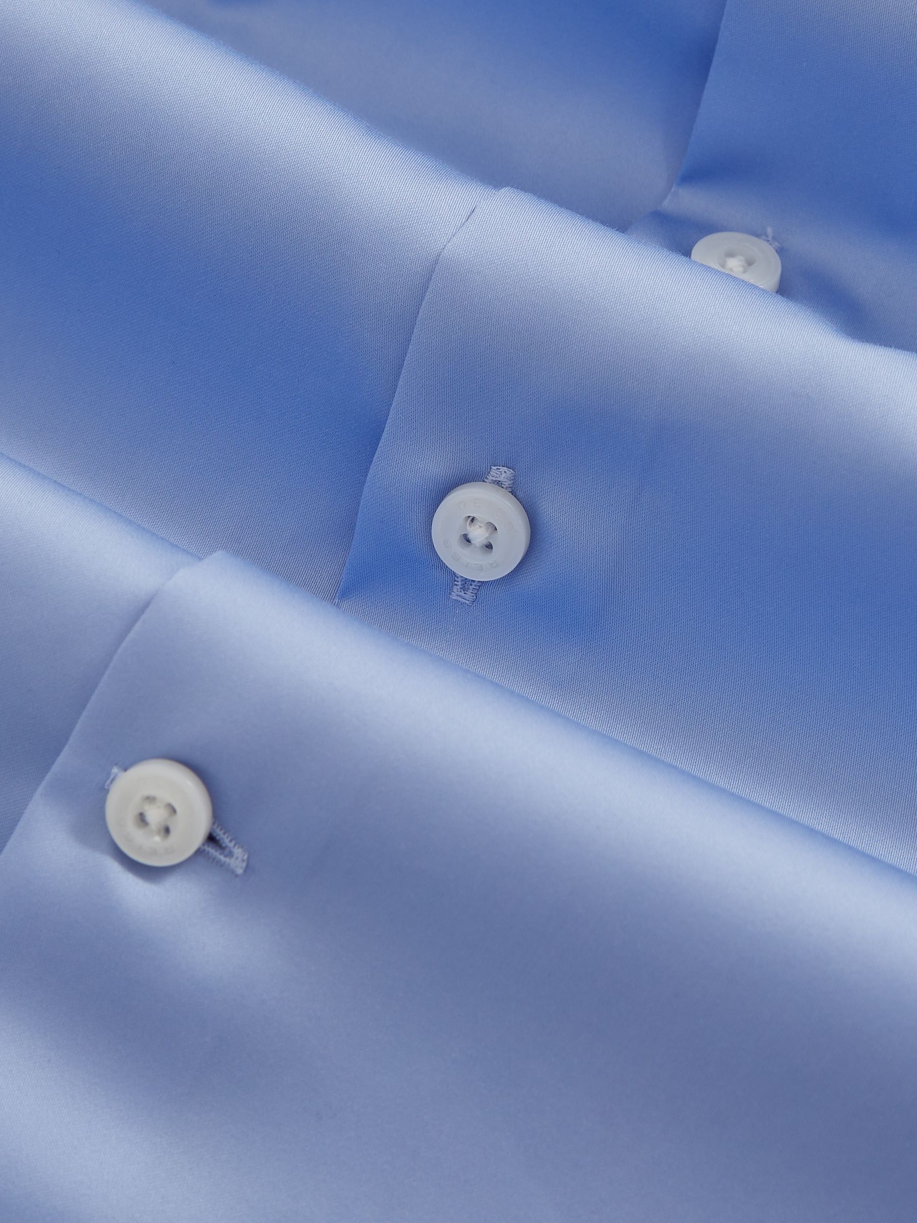 Slim Fit Cotton-Sateen Shirt in Mid Blue - Image 8 of 8