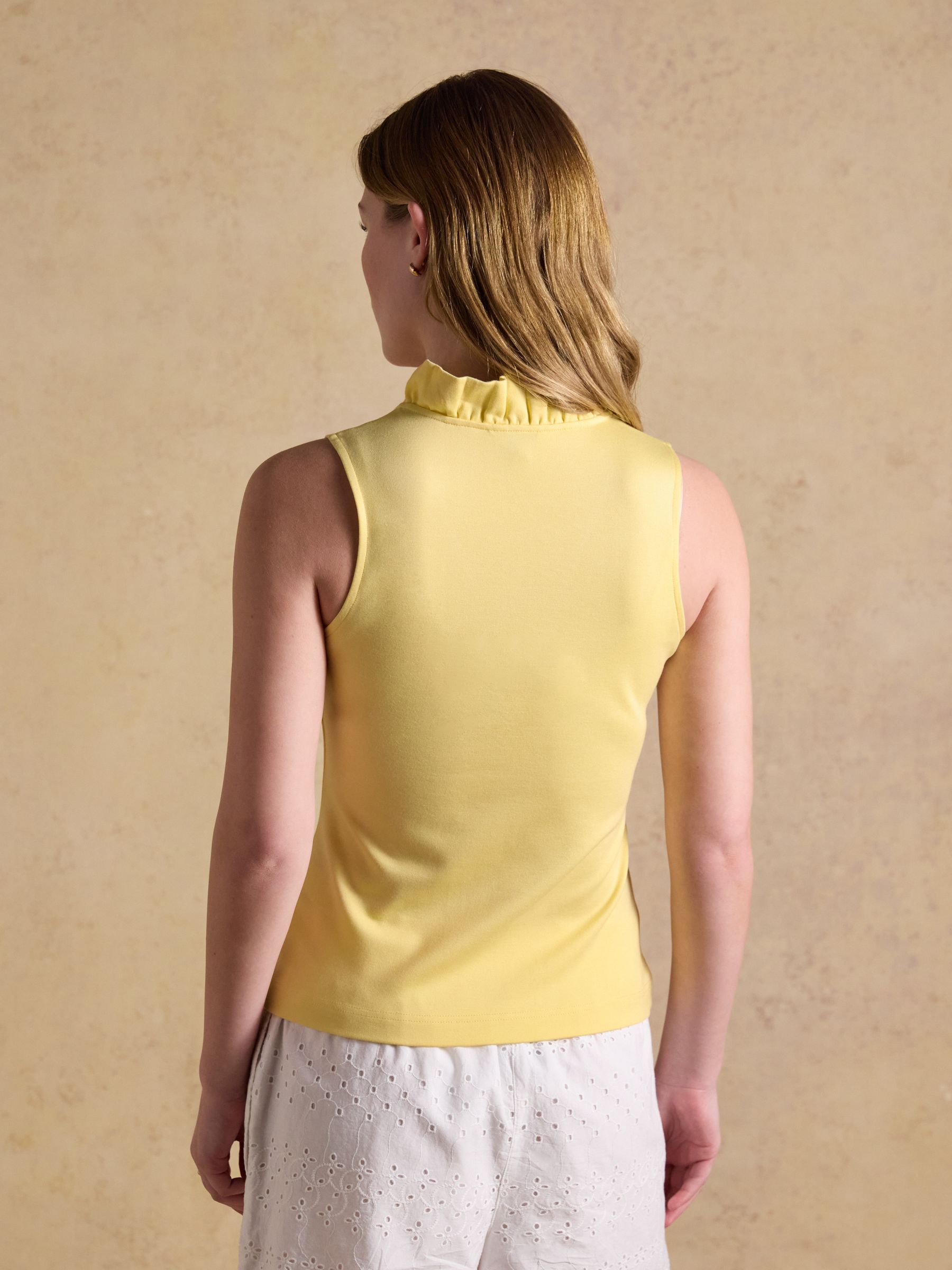 Heidi Lemon Yellow Sleeveless Frill Neck Jersey Top - Image 2 of 6