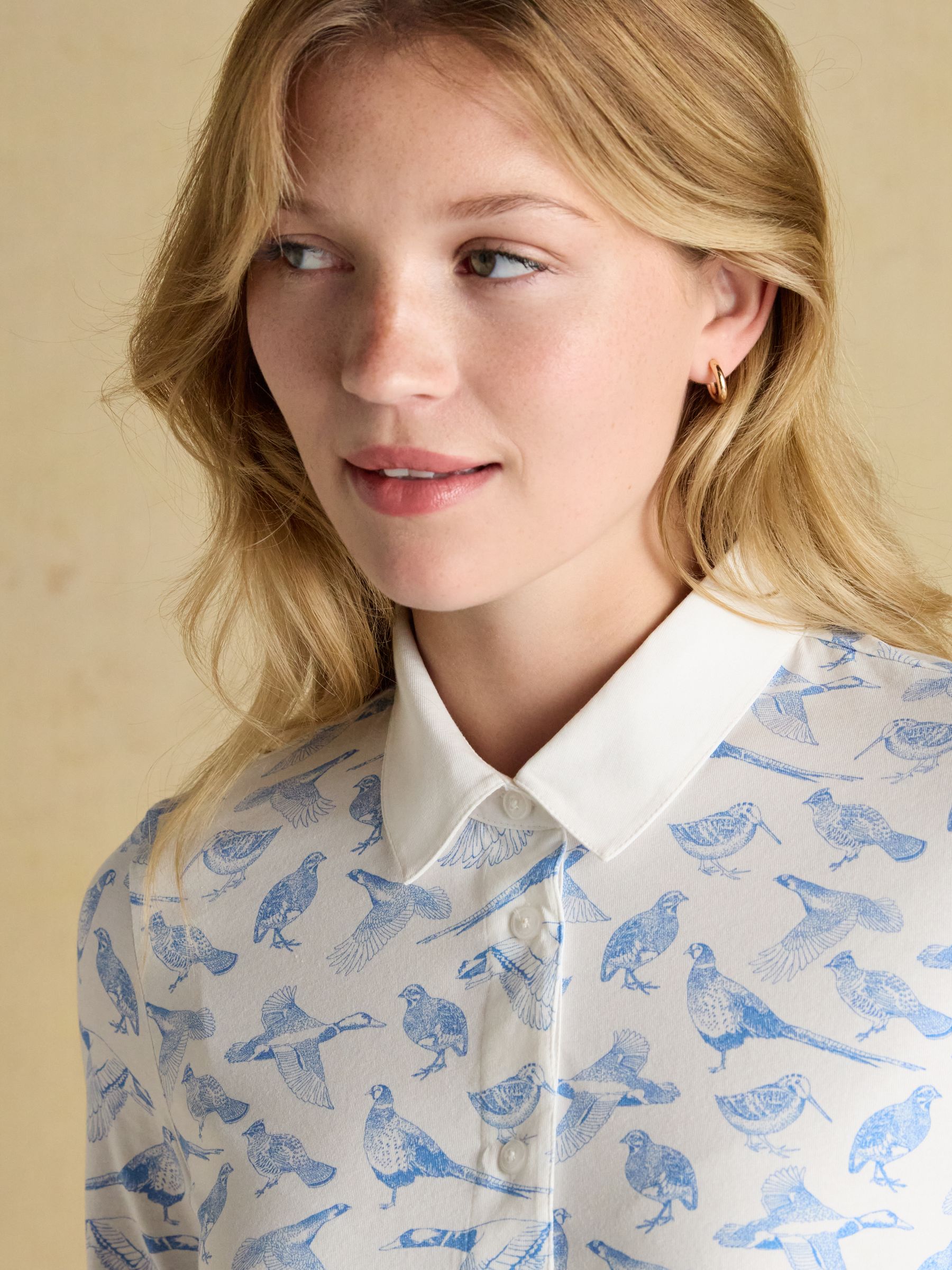 Charlotte White Blue Pheasants Printed Jersey Shirt - Image 8 of 10