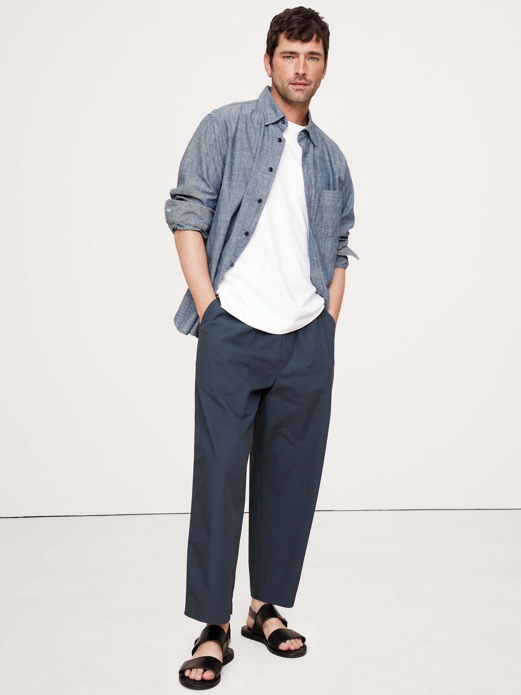 Banana Republic Navy/Blue Loose Cotton Poplin Pull On Cropped Trousers - Image 1 of 3