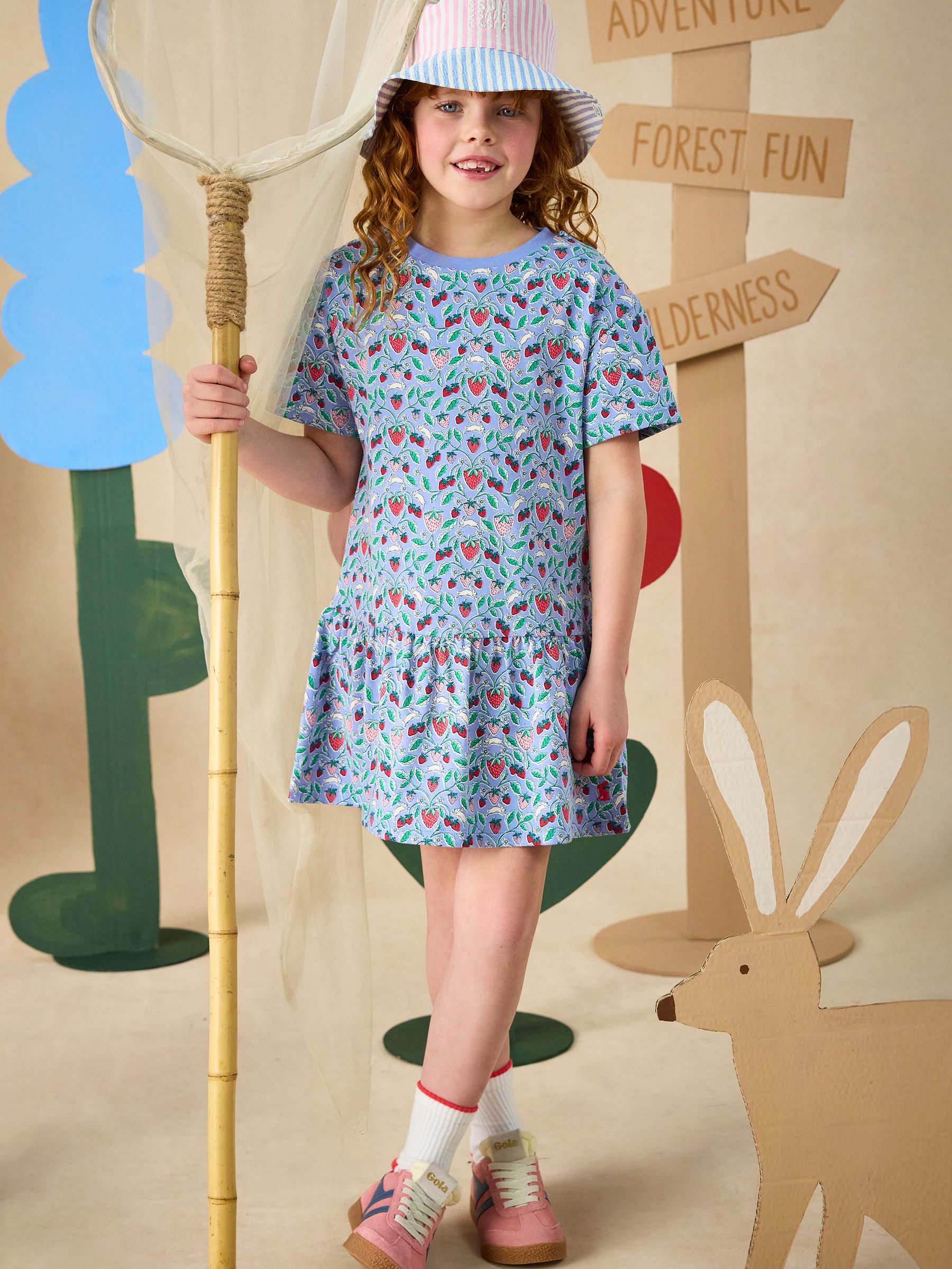 Girls' Sienna Blue Strawberry Short Sleeve Frill Jersey Dress - Image 1 of 7