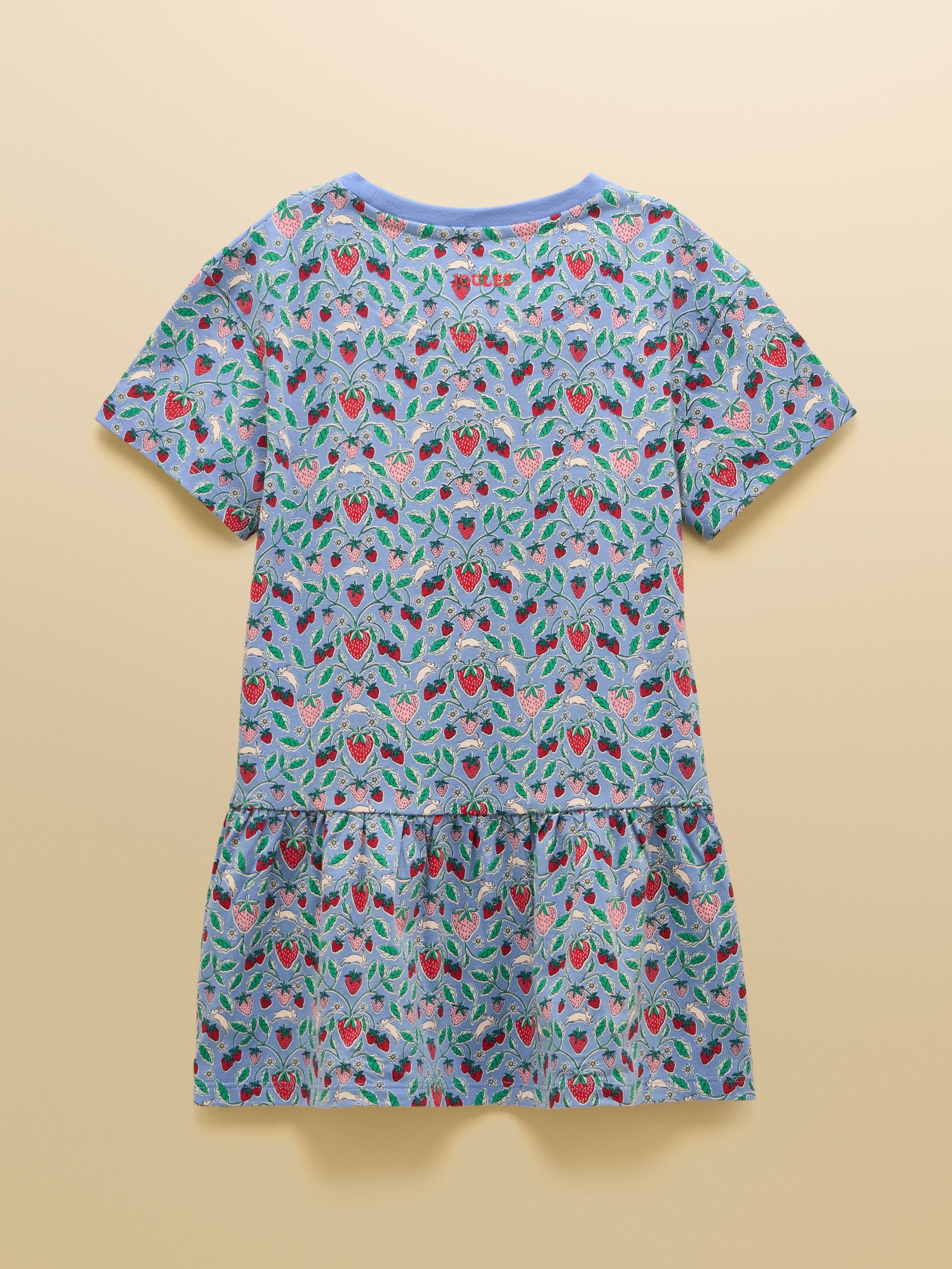 Girls' Sienna Blue Strawberry Short Sleeve Frill Jersey Dress - Image 4 of 7