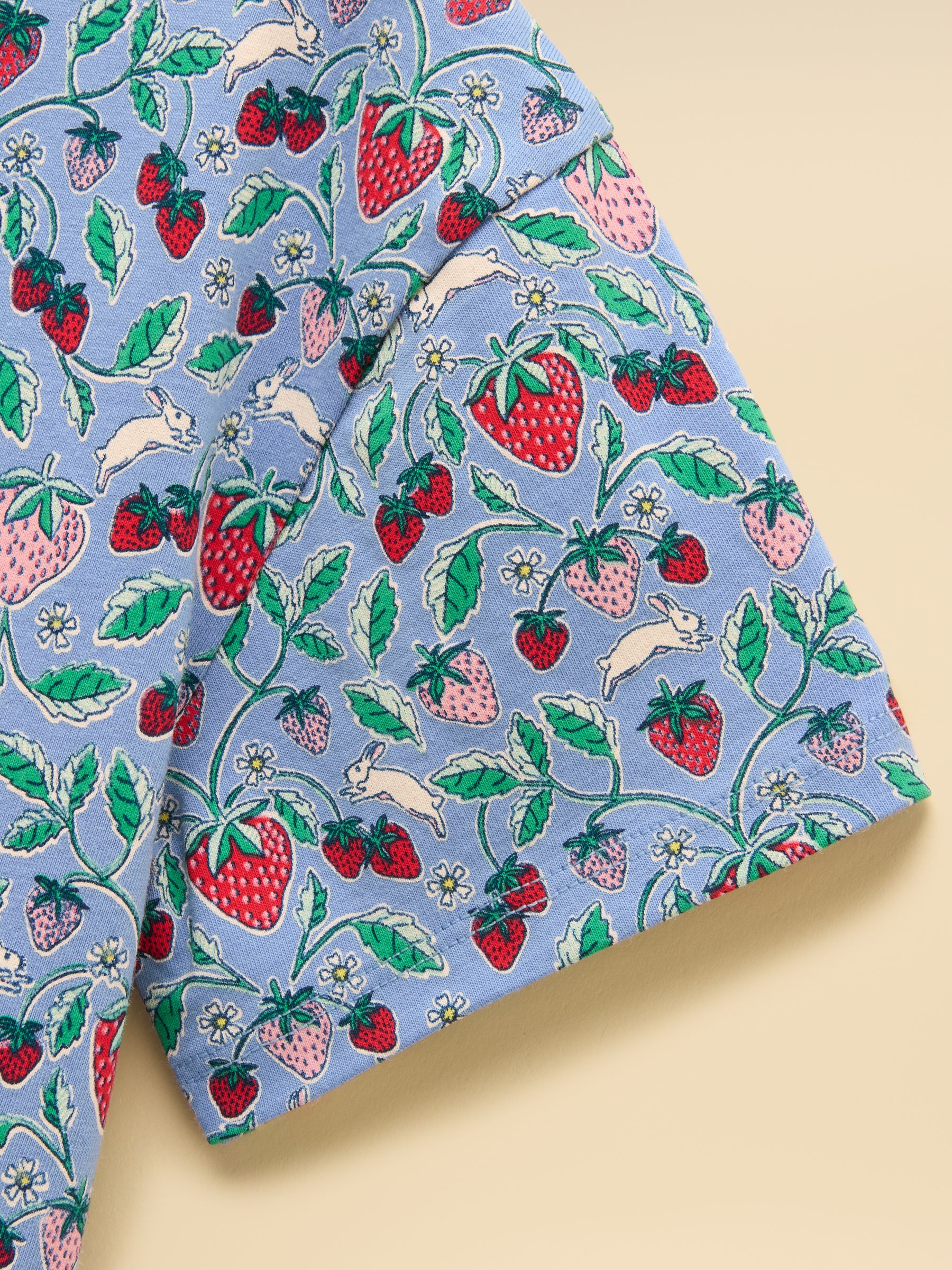 Girls' Sienna Blue Strawberry Short Sleeve Frill Jersey Dress - Image 6 of 7