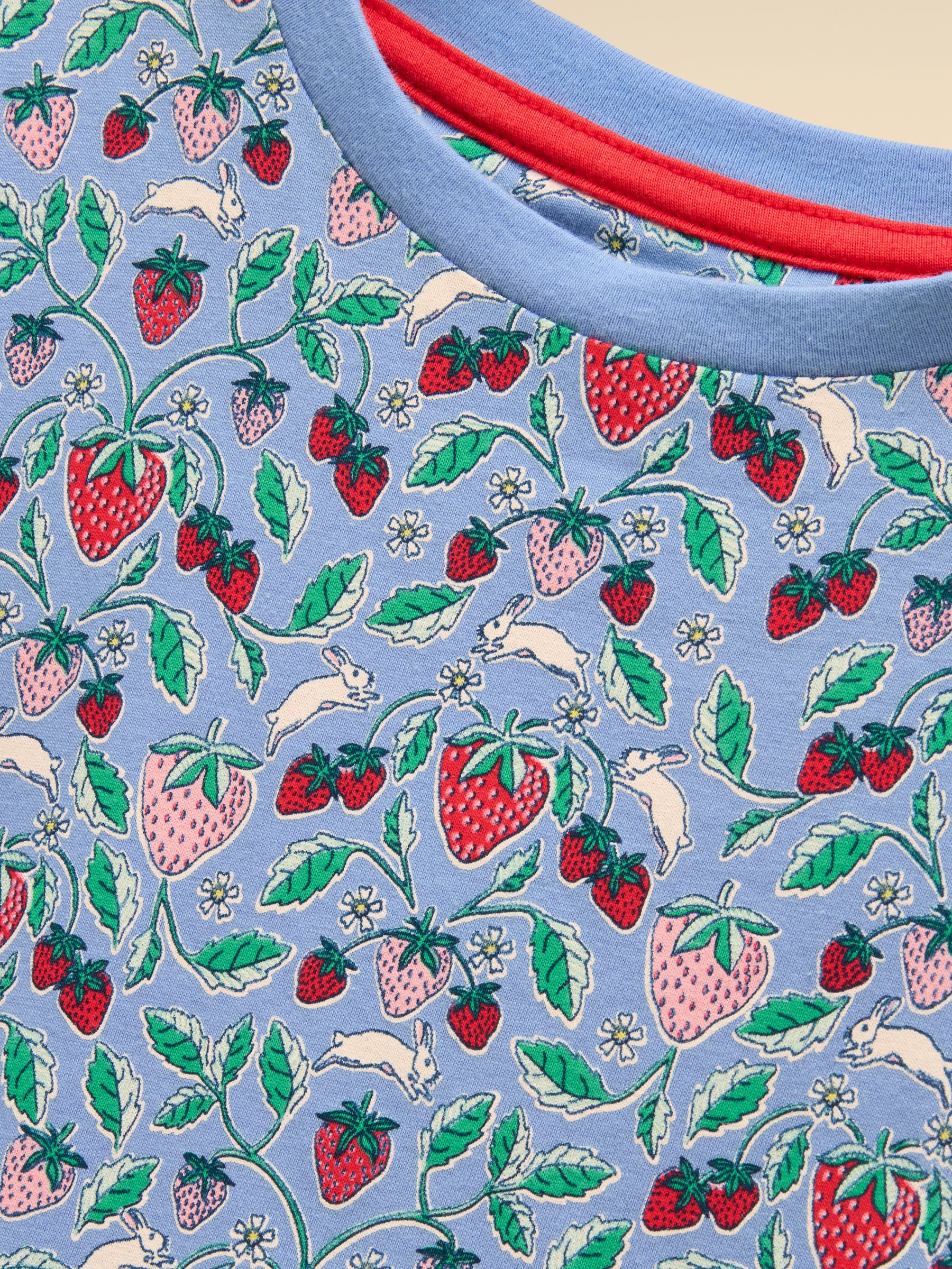 Girls' Sienna Blue Strawberry Short Sleeve Frill Jersey Dress - Image 7 of 7