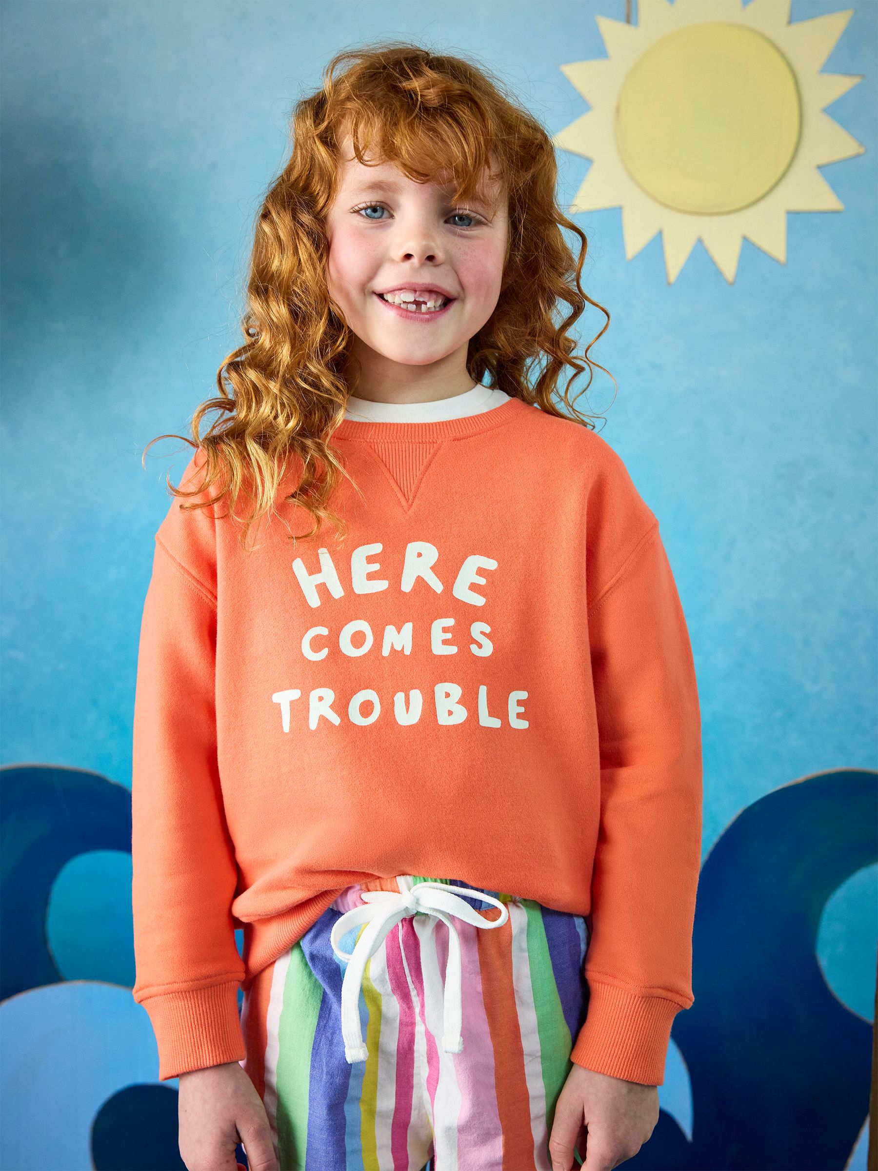 Kids' Sundaze Orange Slogan Crew Neck Sweatshirt - Image 1 of 7