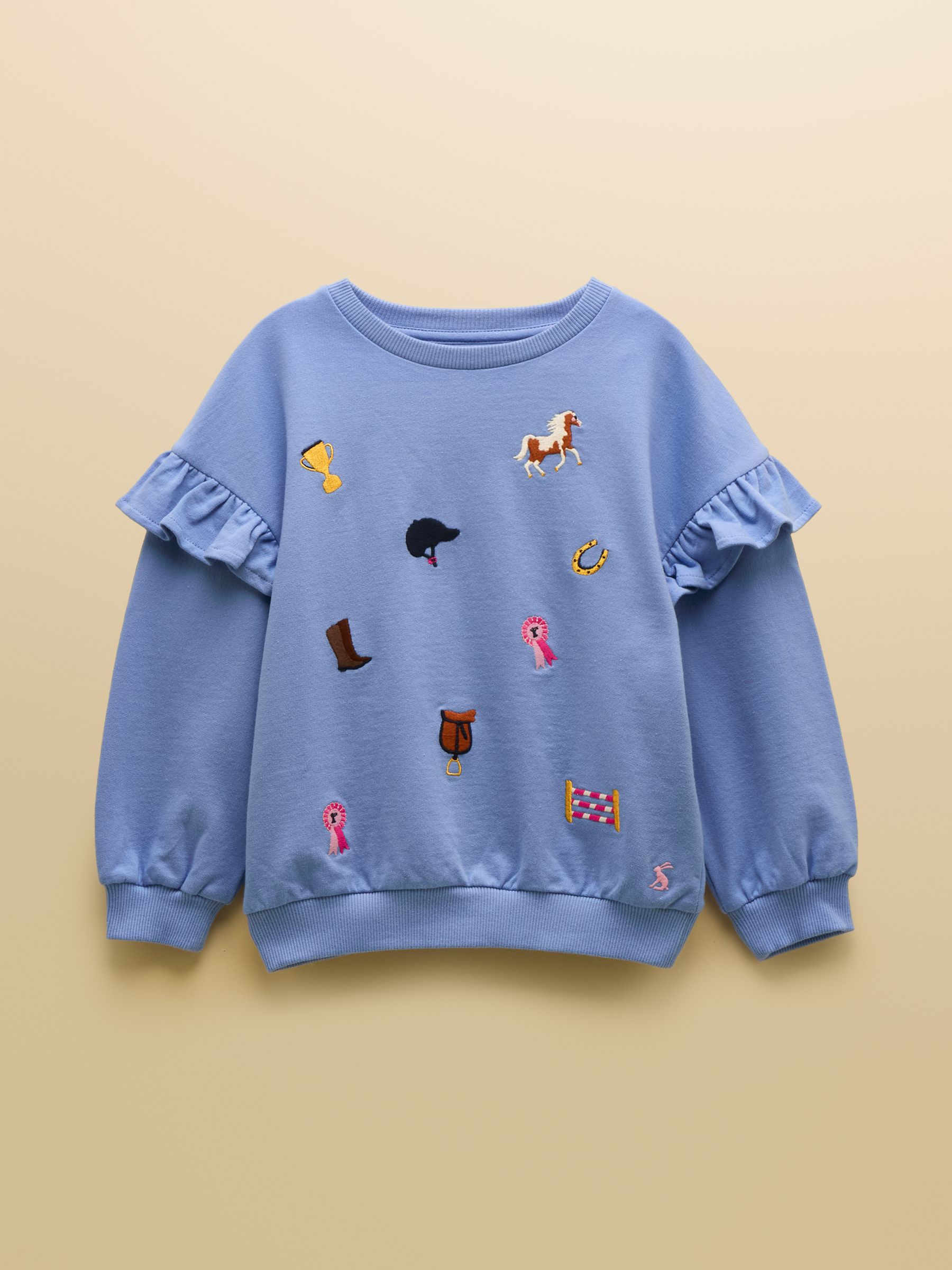 Girls' Blue Frill Sleeve Crew Neck Sweatshirt - Image 1 of 4