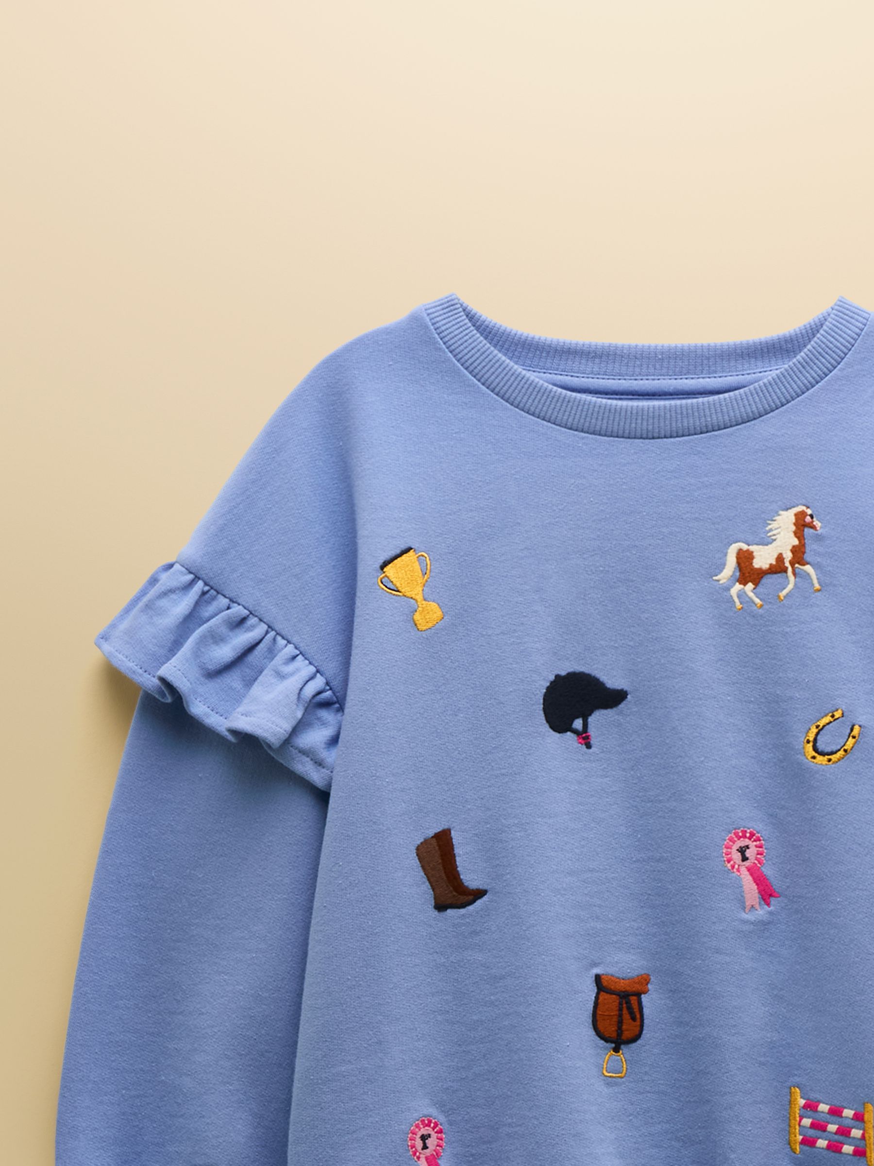 Girls' Blue Frill Sleeve Crew Neck Sweatshirt - Image 4 of 4